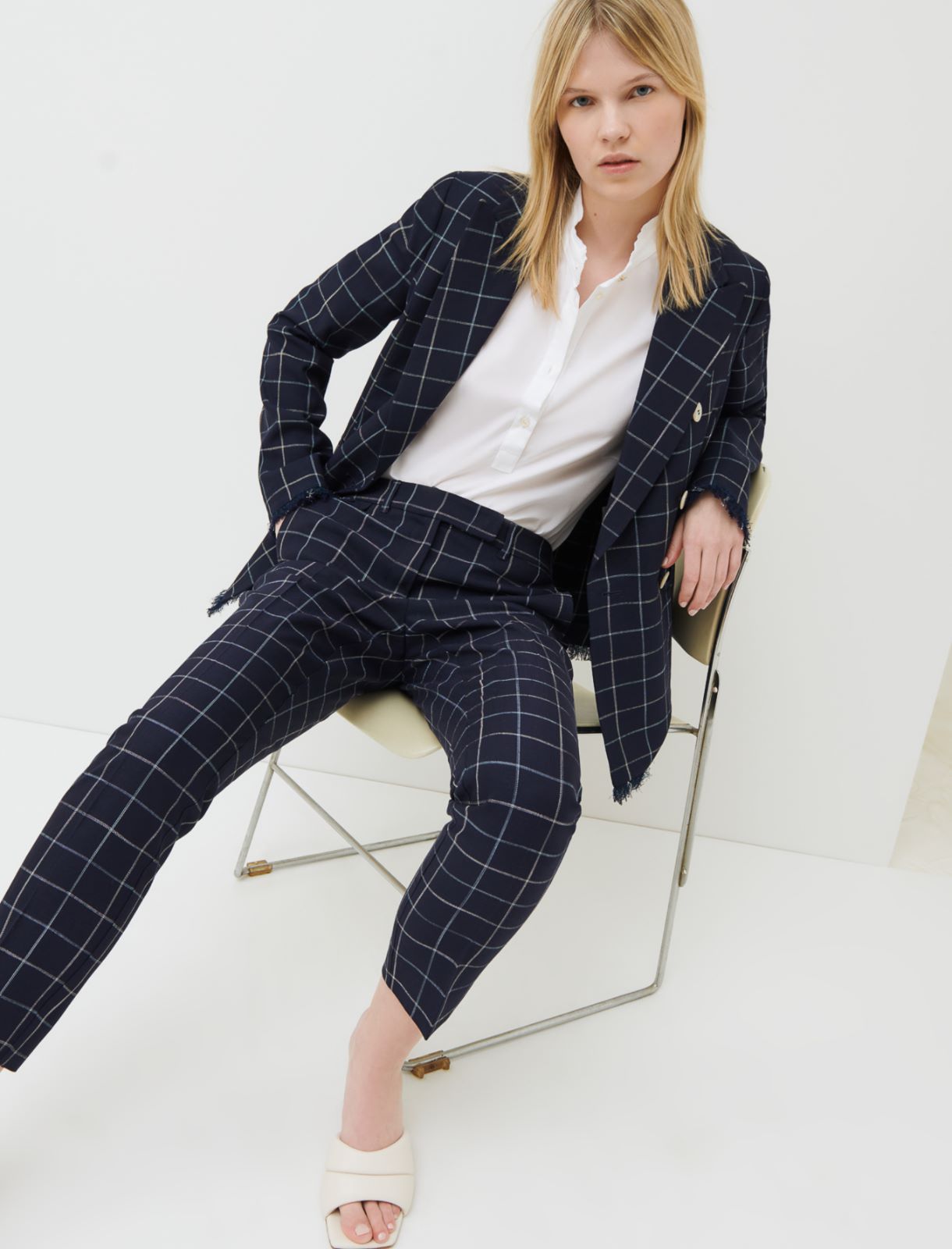Basketweave trousers, navy - Marella