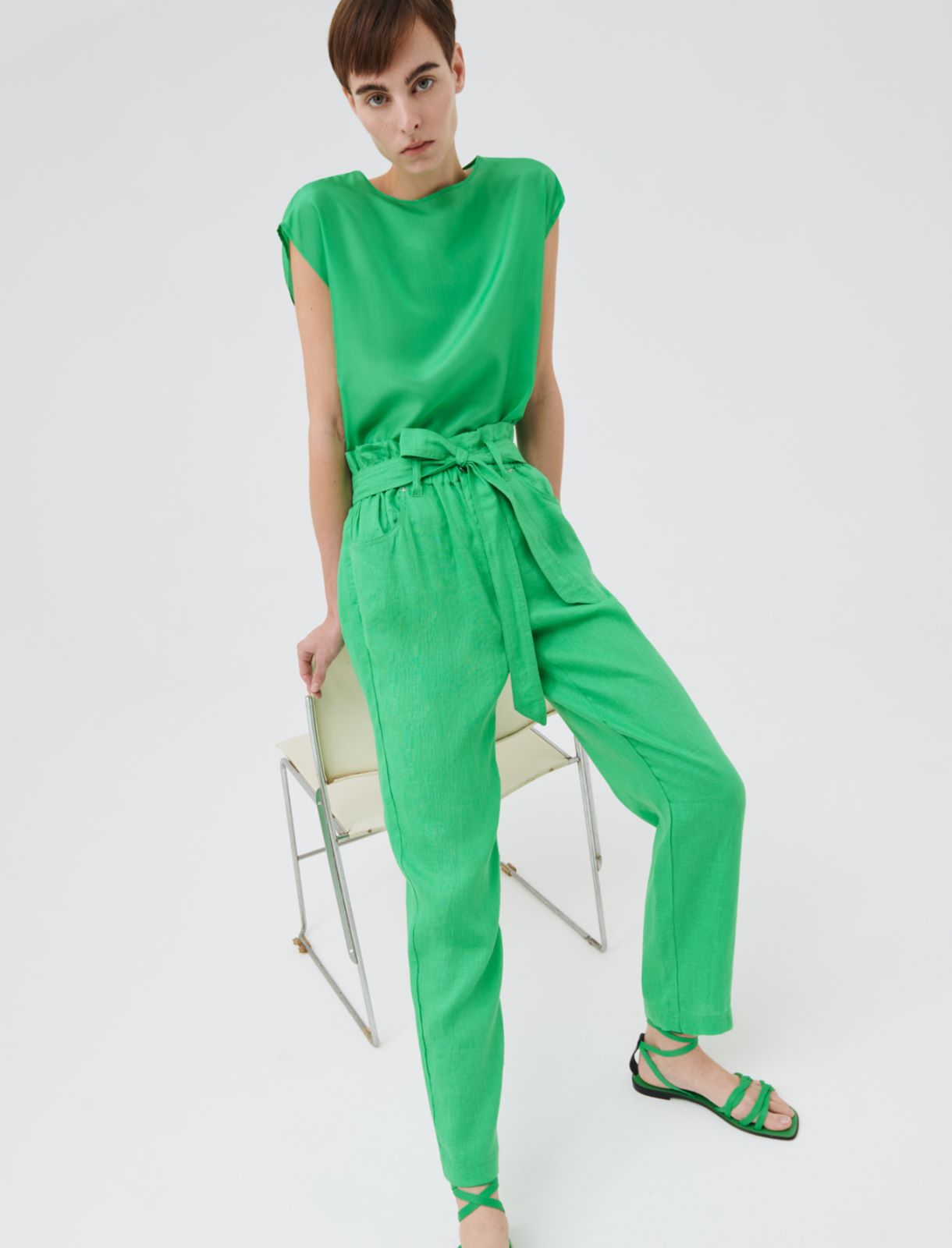 Linen trousers, bright green - Marella