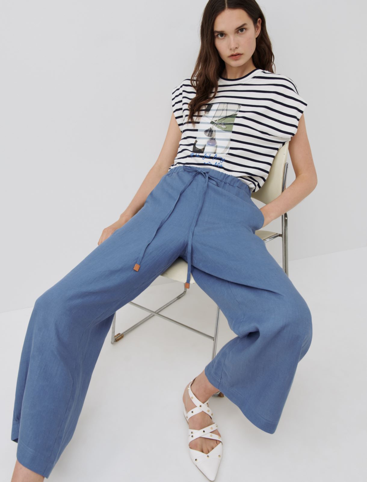 Linen trousers, dark blue - Marella