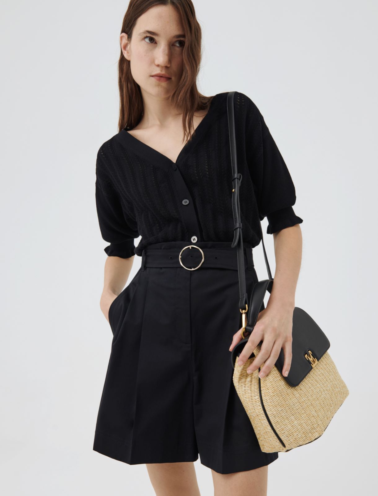 Bermuda in cotton satin, black - Marella
