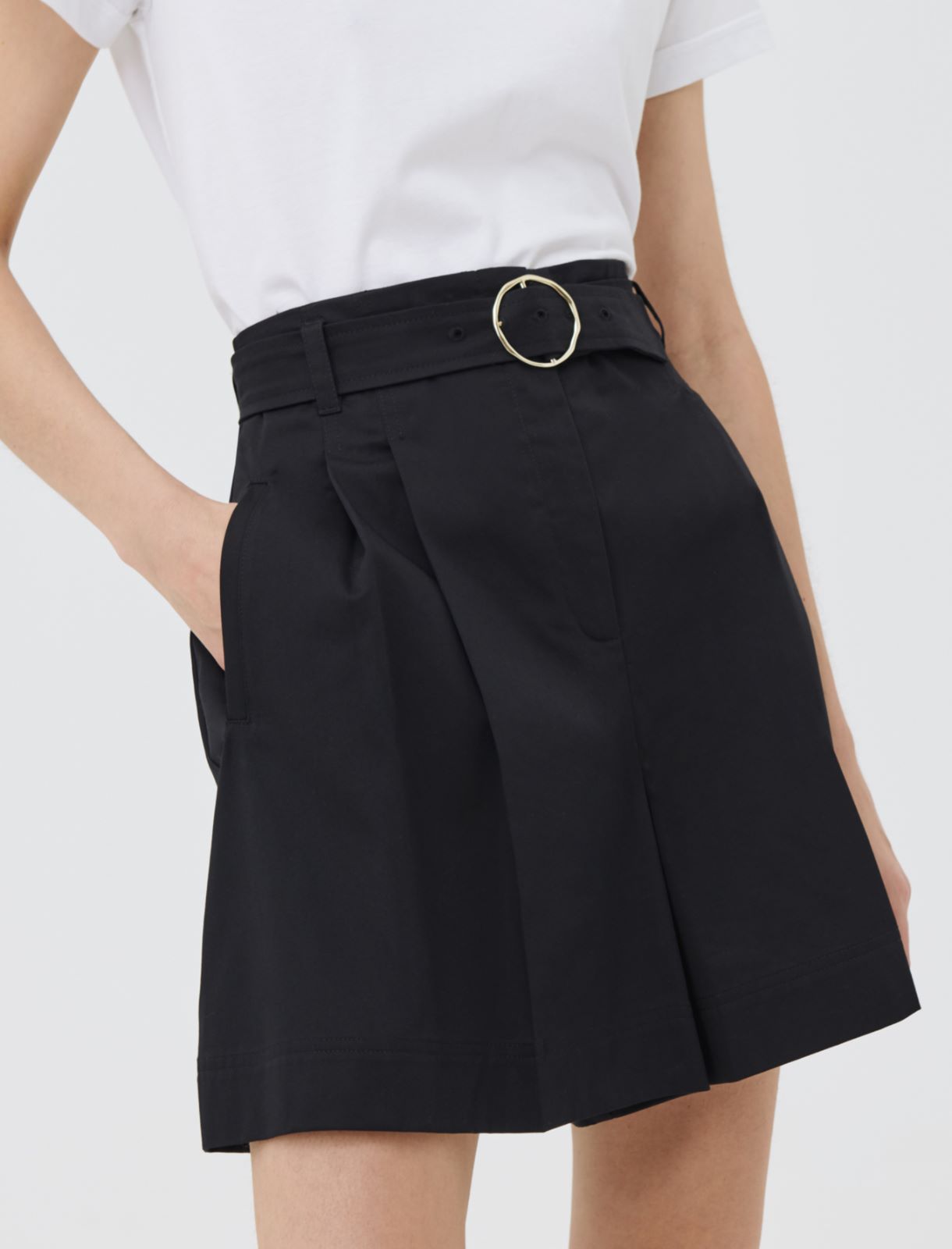 Bermuda in cotton satin, black - Marella