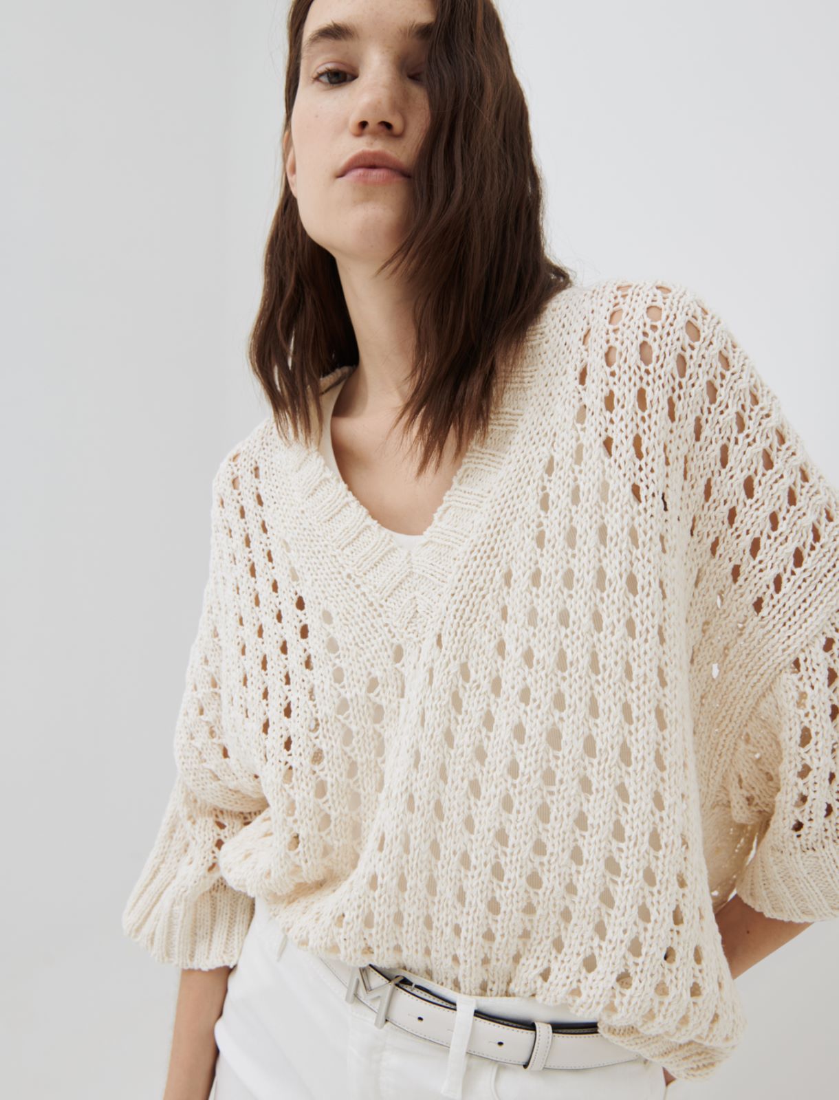 Maglia a rete MONOCHROME, bianco lana - Marella