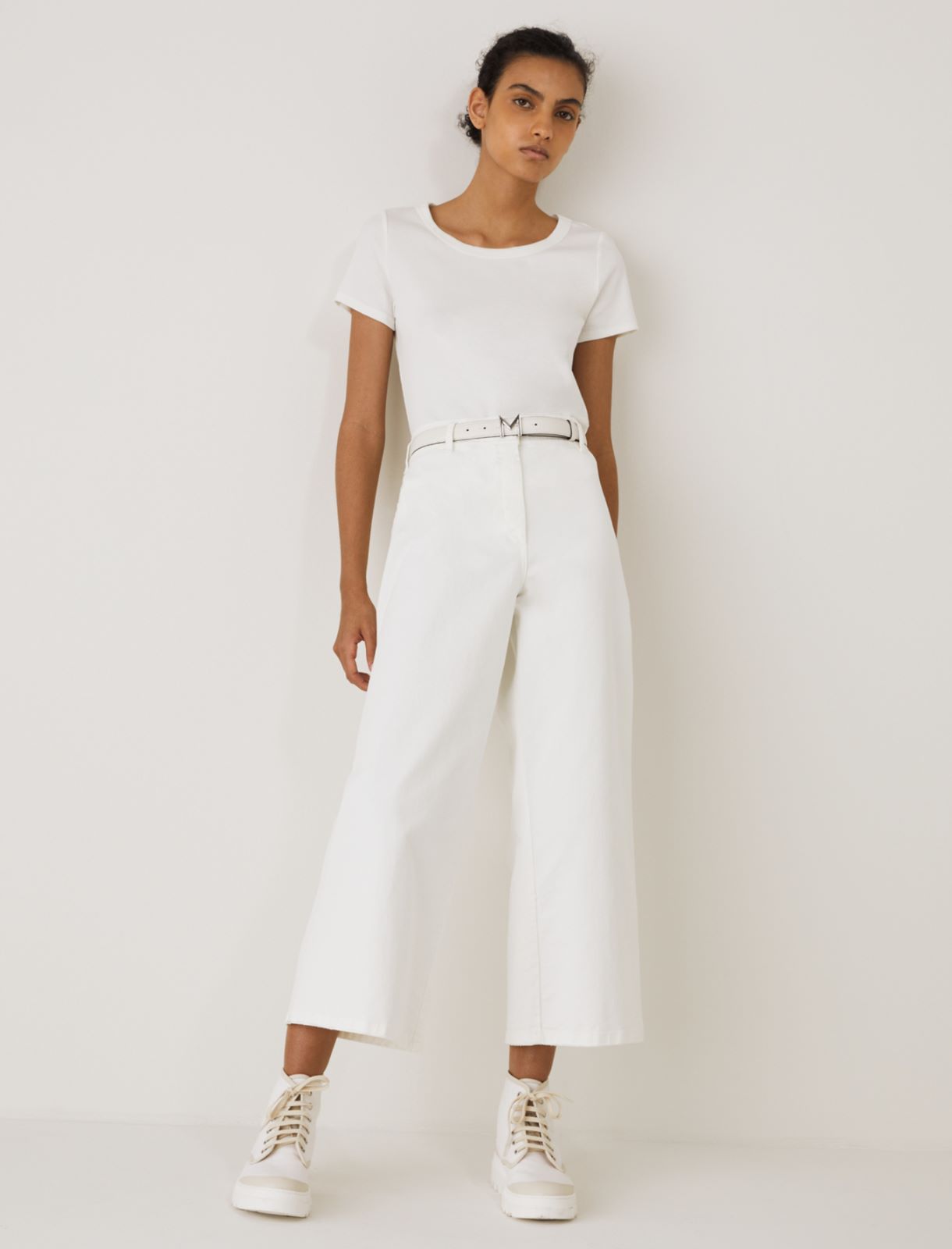MONOCHROME Rib-knit T-shirt, wool white - Marella