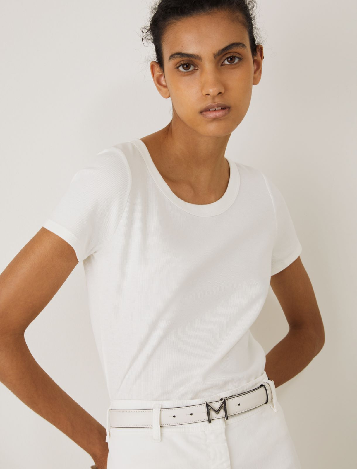 MONOCHROME Rib-knit T-shirt, wool white - Marella