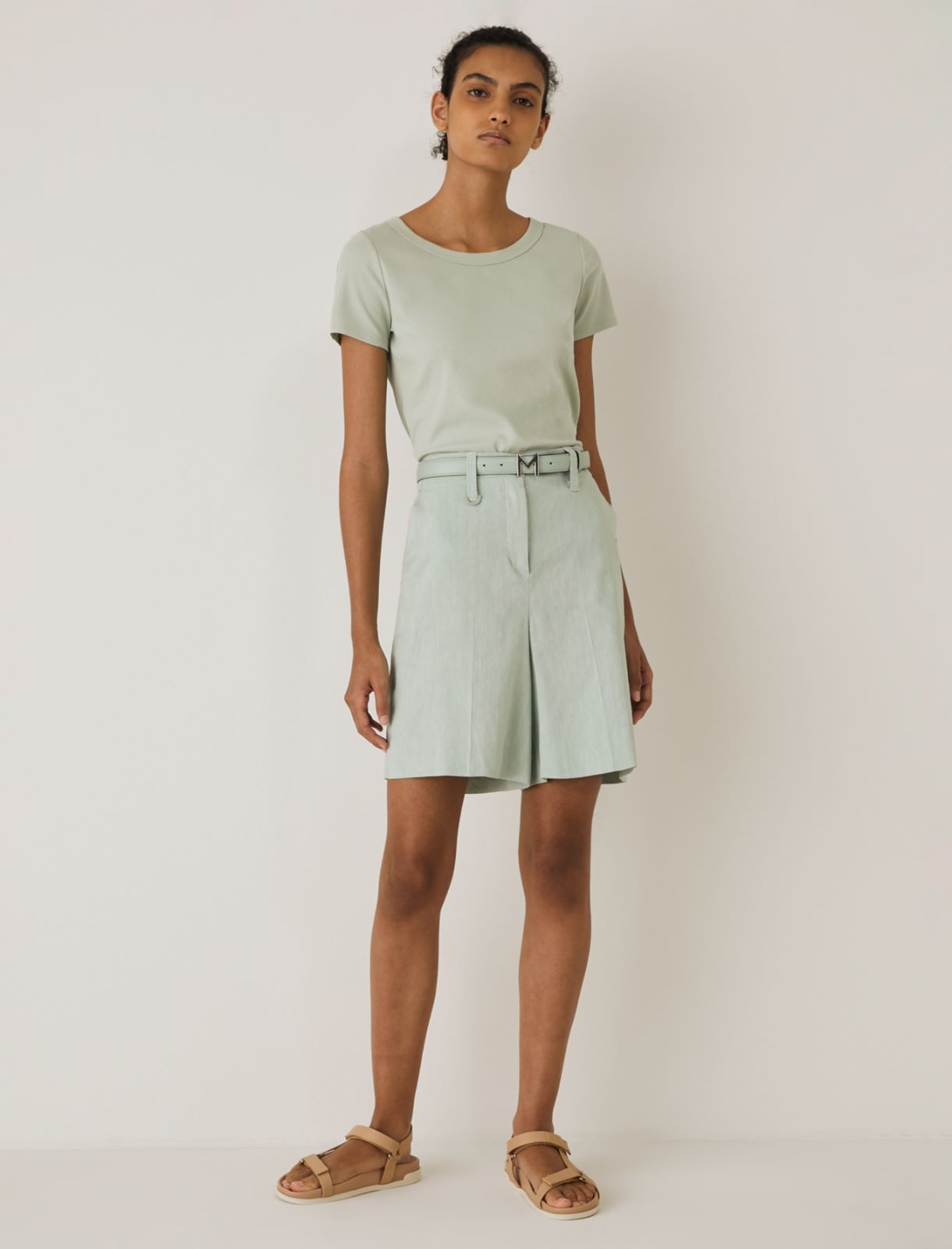 MONOCHROME Rib-knit T-shirt, pastel green - Marella