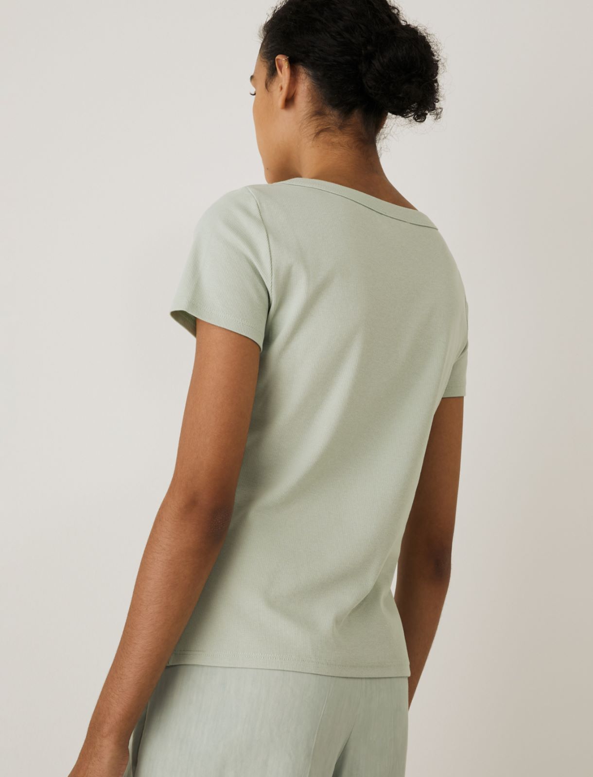 MONOCHROME Rib-knit T-shirt, pastel green - Marella