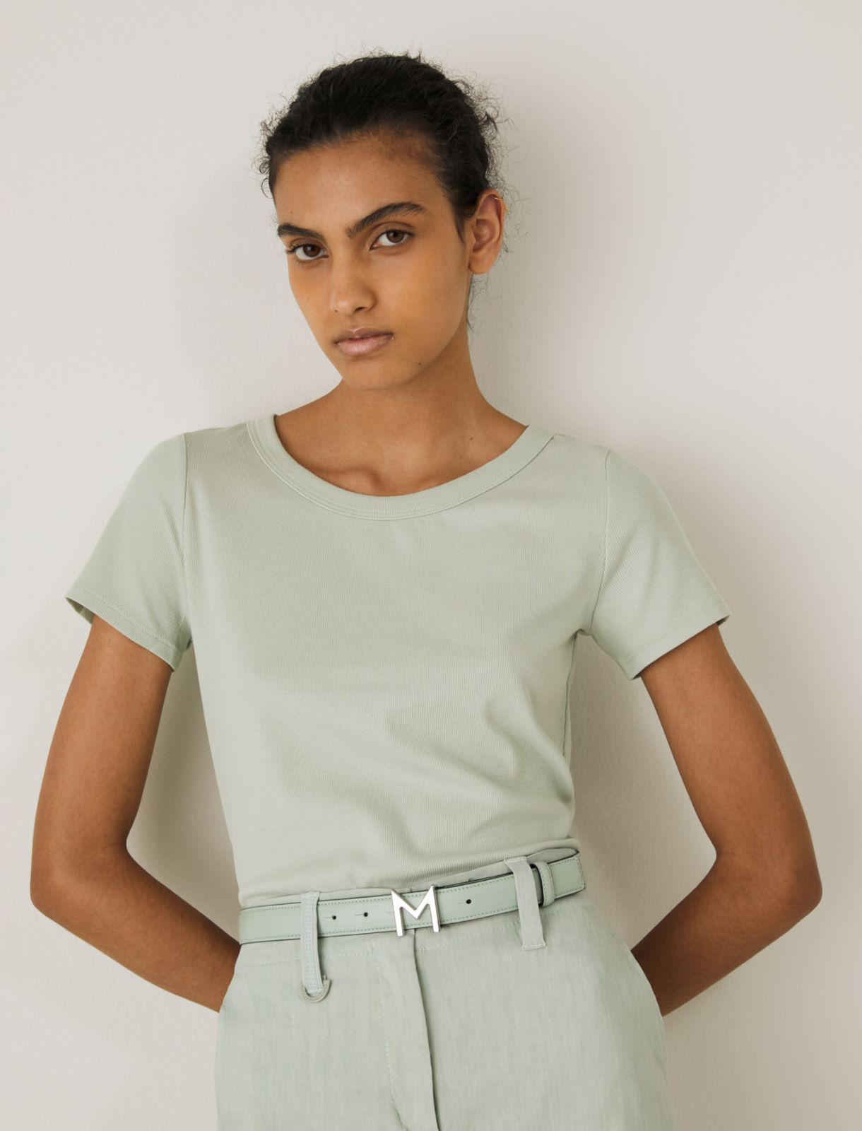 MONOCHROME Rib-knit T-shirt, pastel green - Marella
