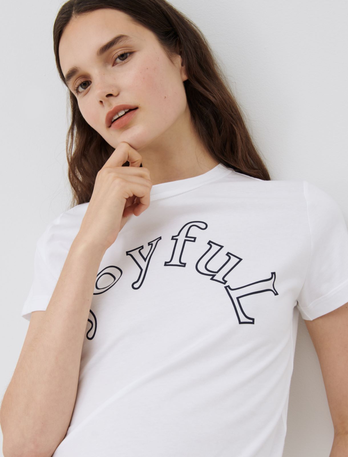 T-shirt with embroidery, optical white - Marella