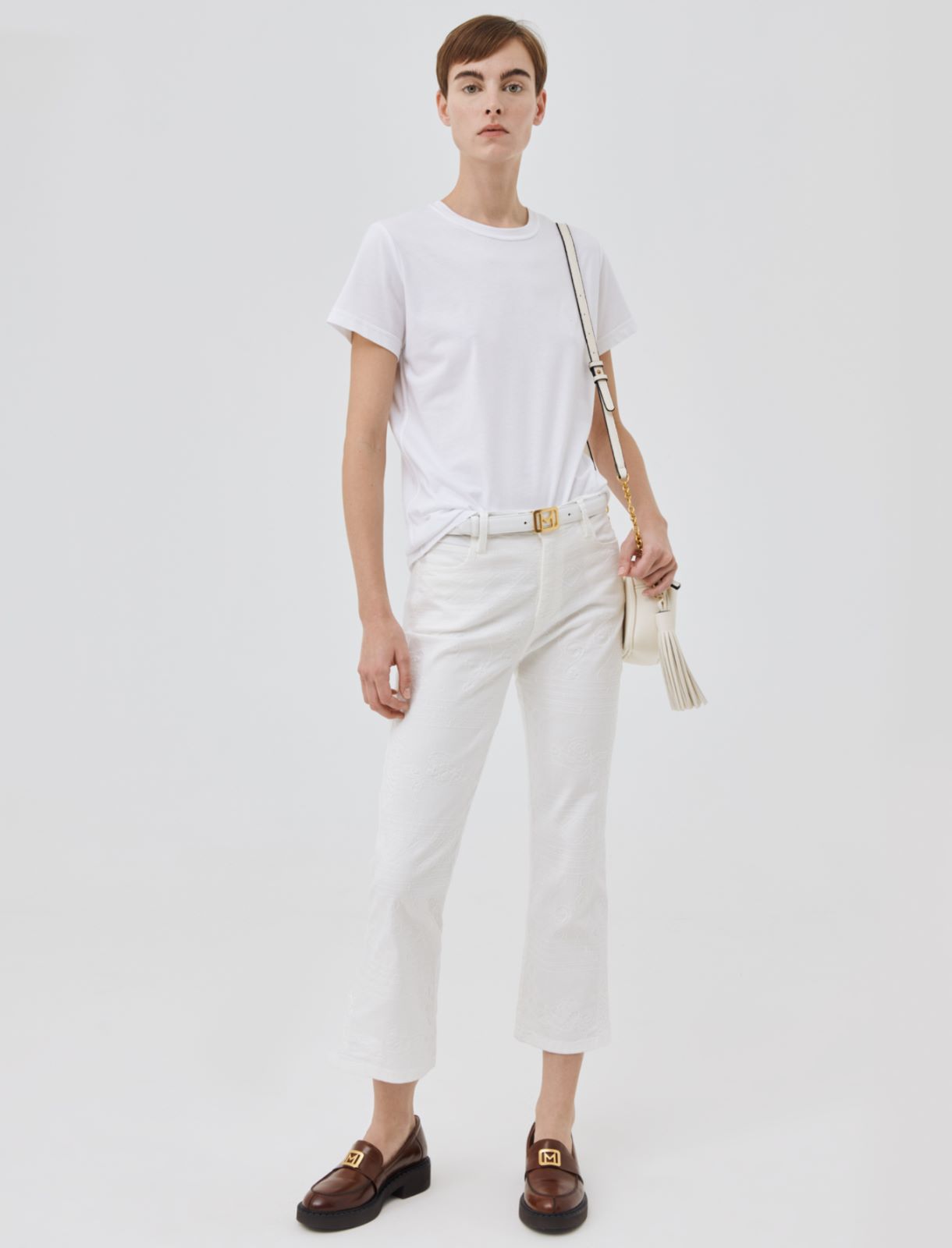 T-shirt with embroidery, optical white - Marella