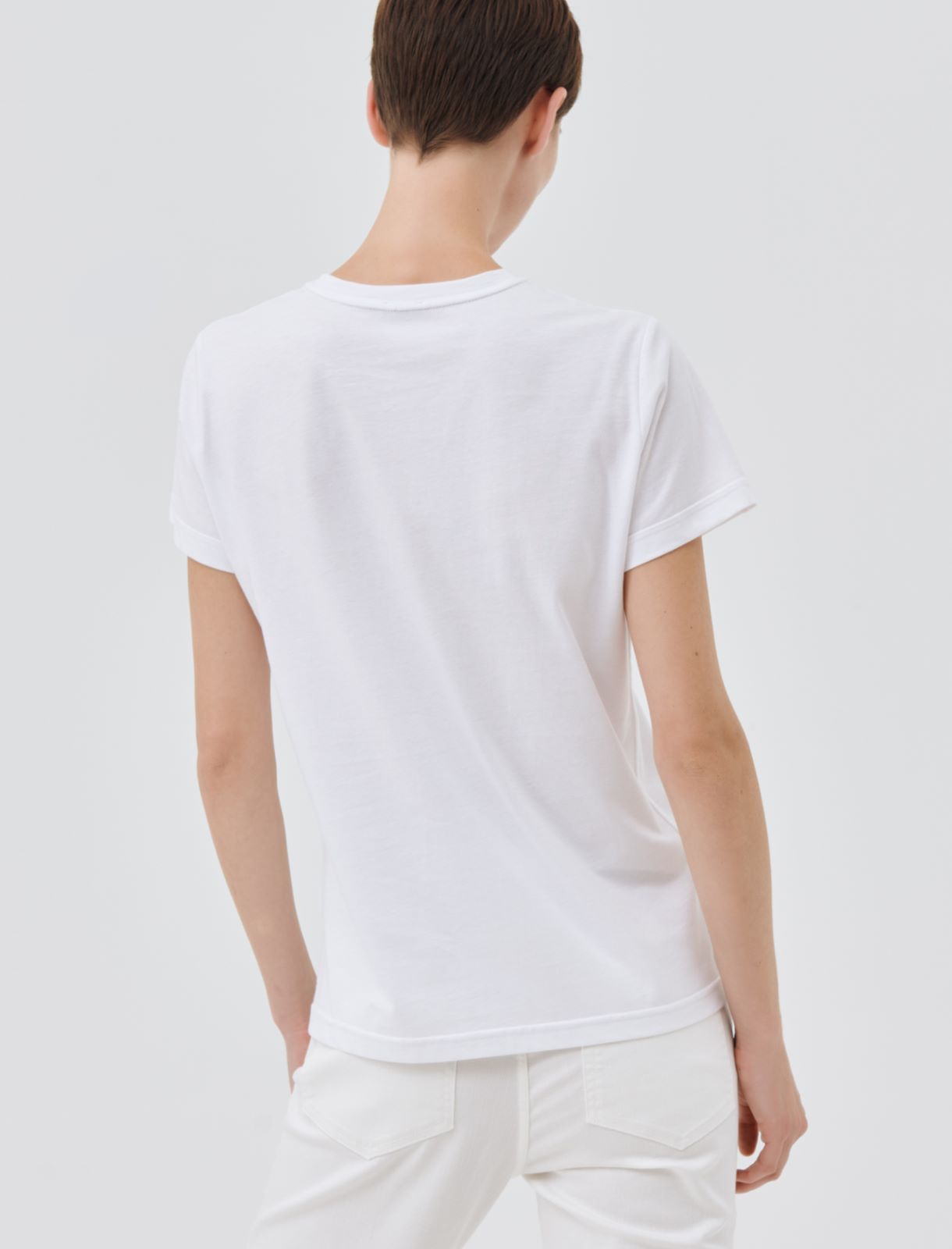 T-shirt with embroidery, optical white - Marella