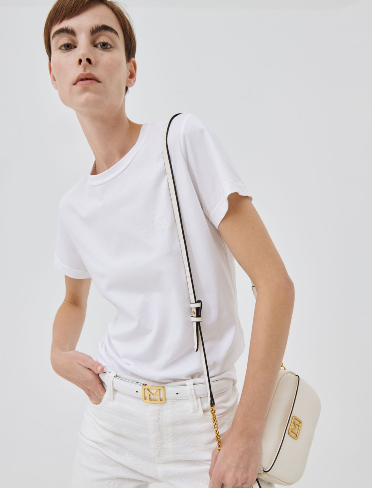 T-shirt with embroidery, optical white - Marella