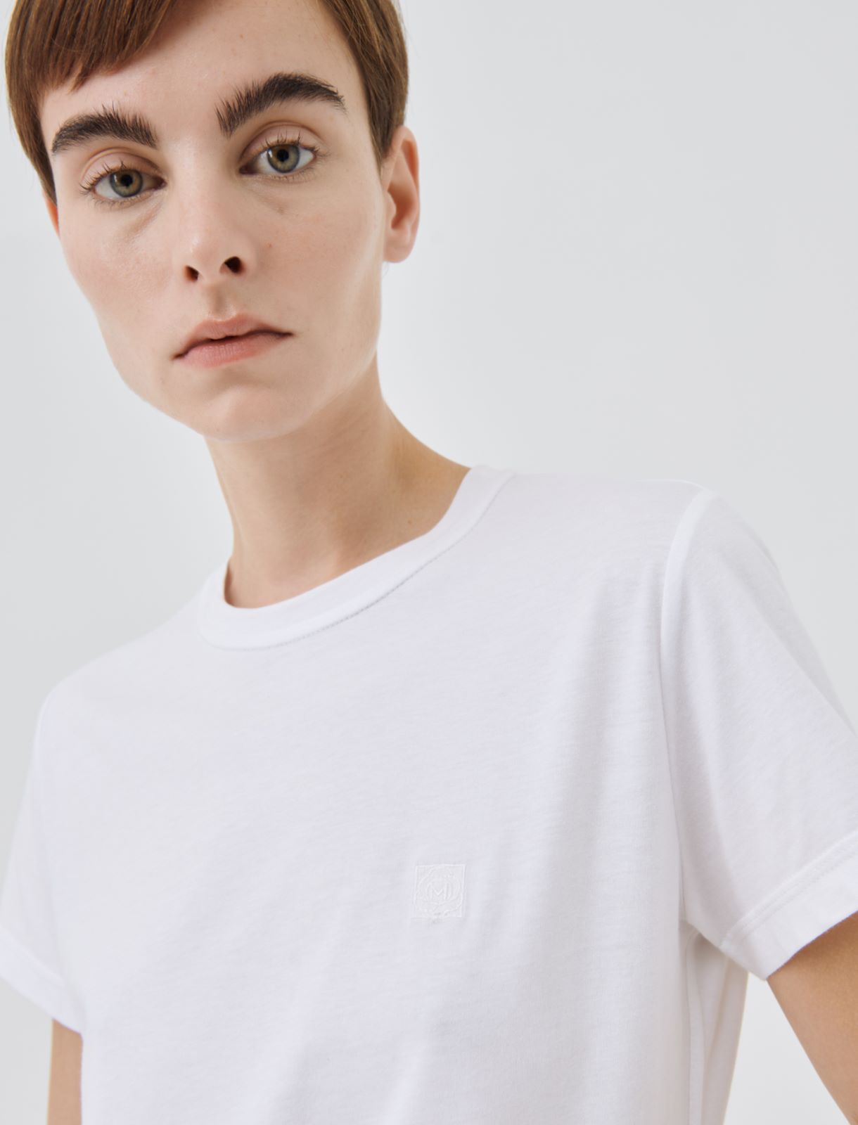 T-shirt with embroidery, optical white - Marella