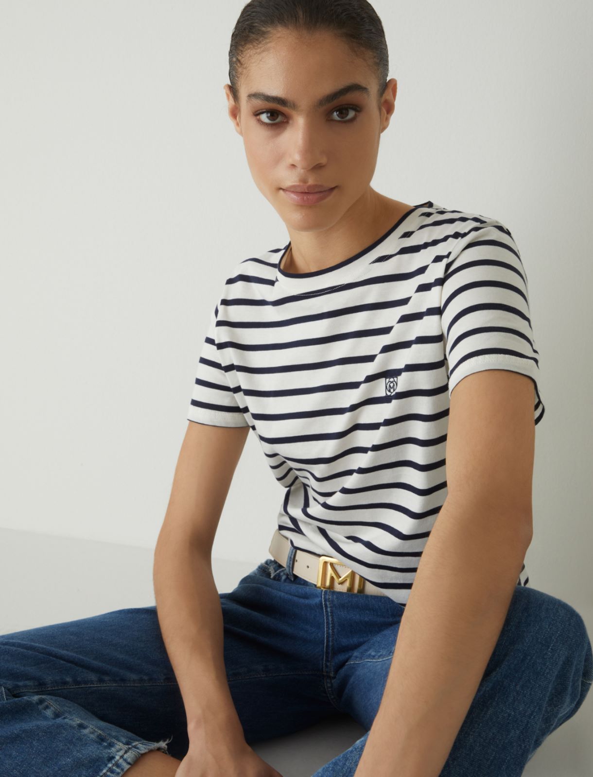 T-shirt with embroidery, navy - Marella