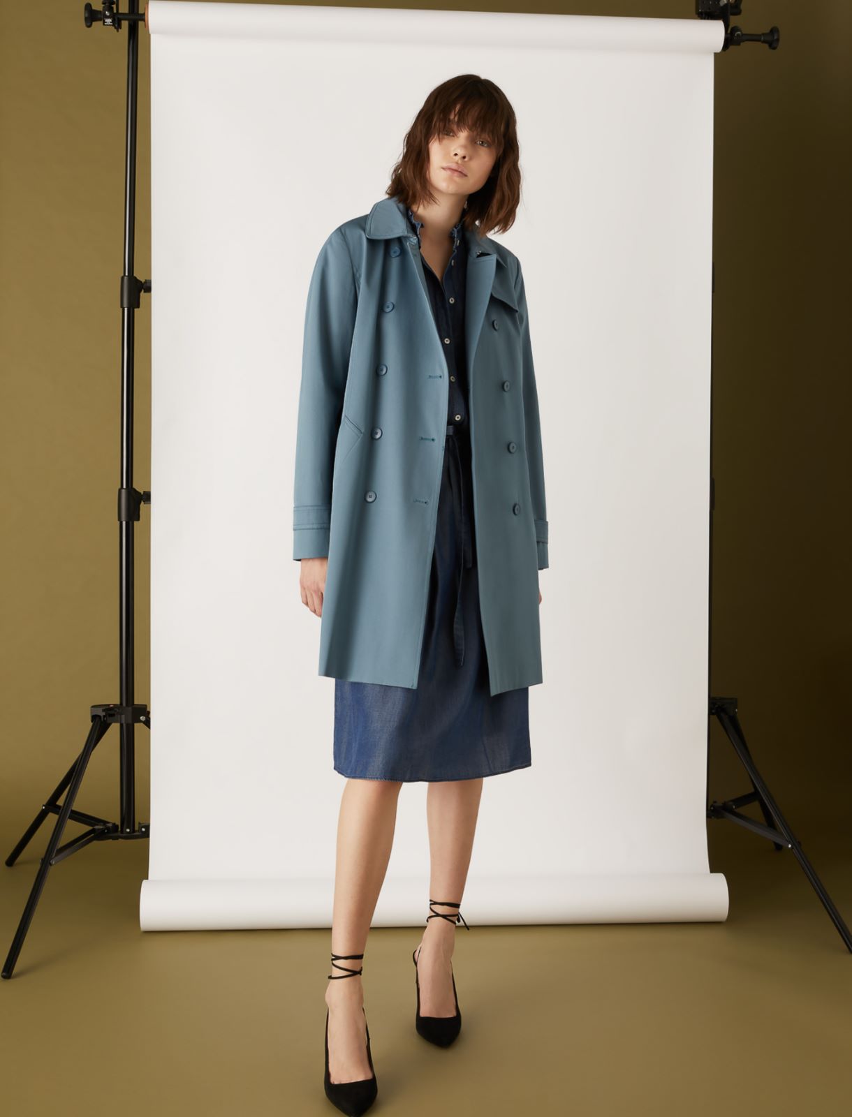 Topstitch-detail trench coat, light blue - Marella