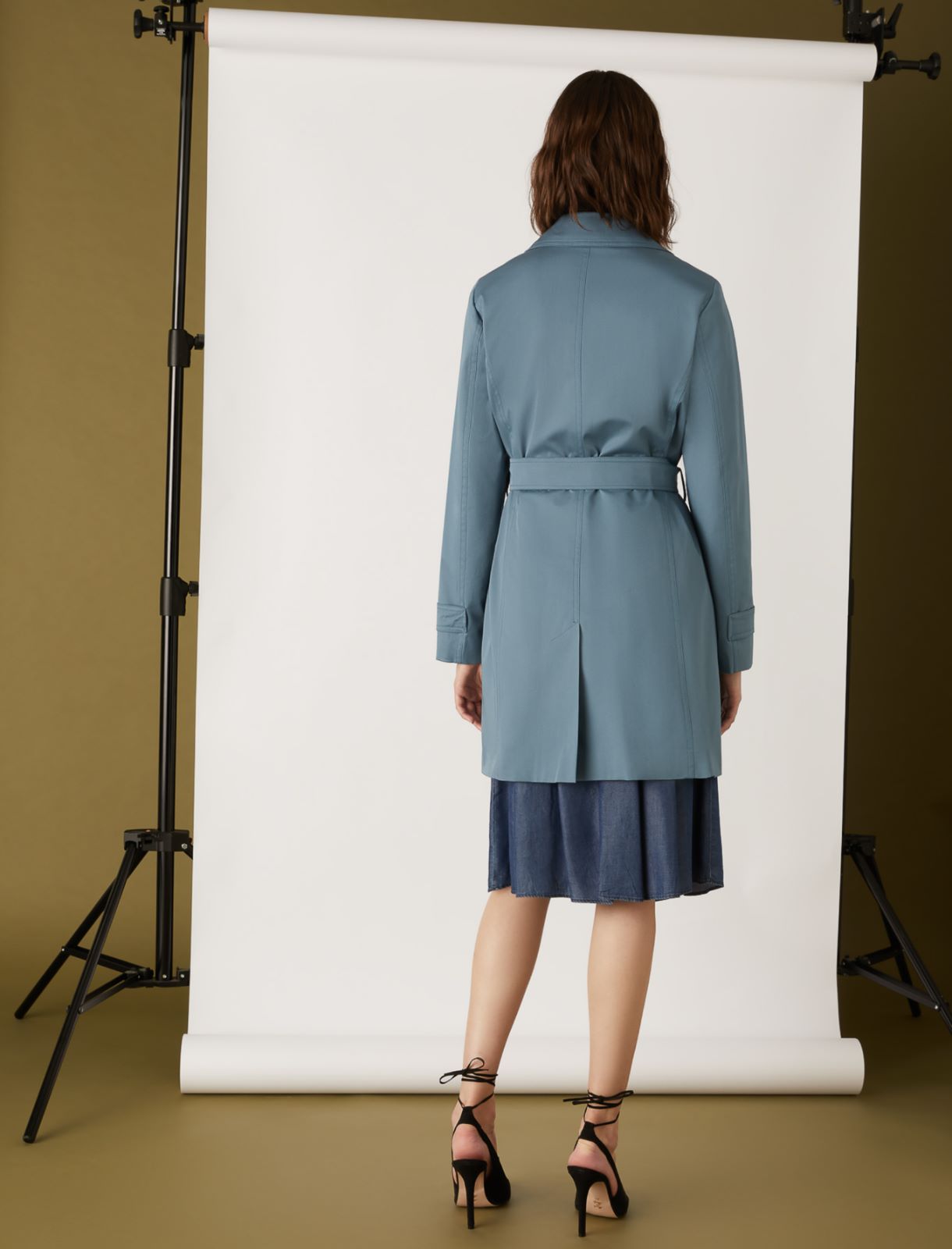 Topstitch-detail trench coat, light blue - Marella