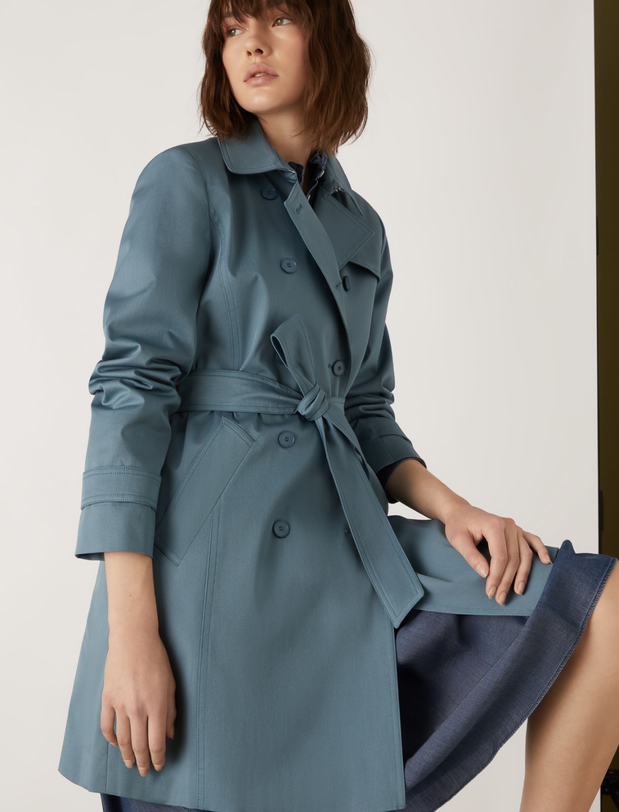 Topstitch-detail trench coat, light blue - Marella