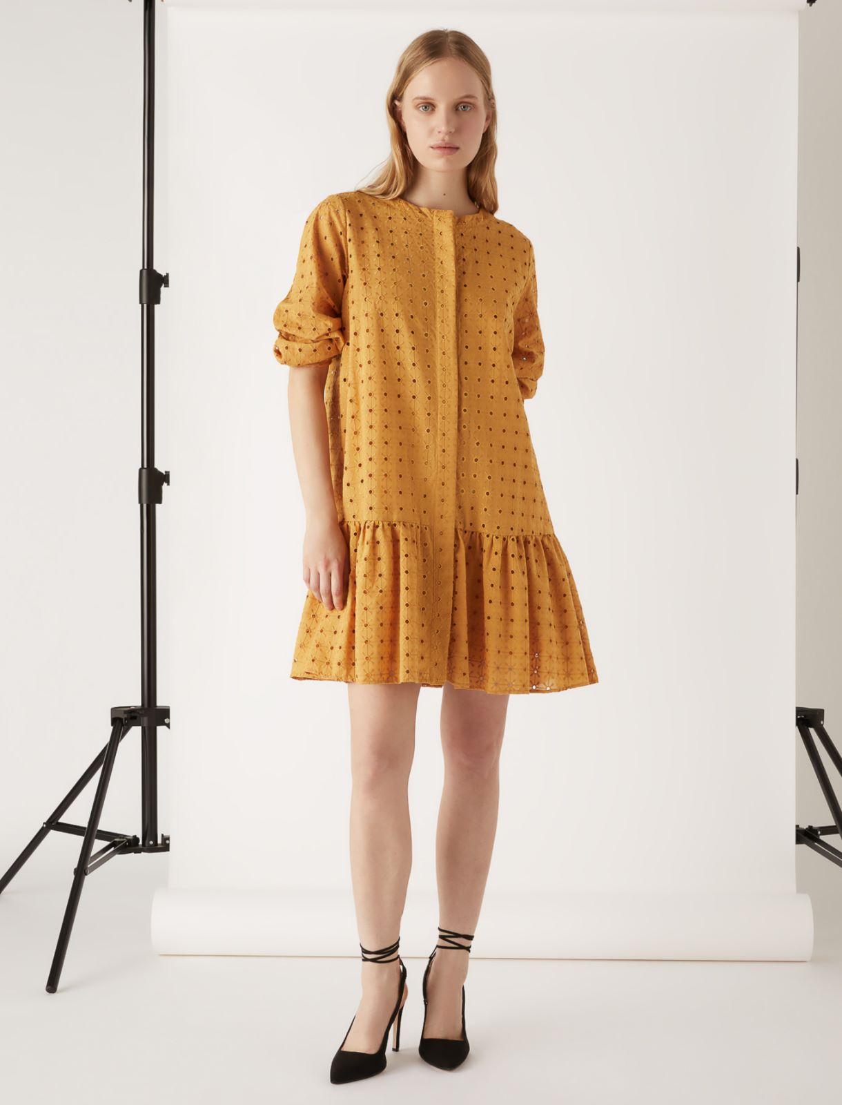 Broderie anglaise dress by Giorgia Palmas, mustard - Marella