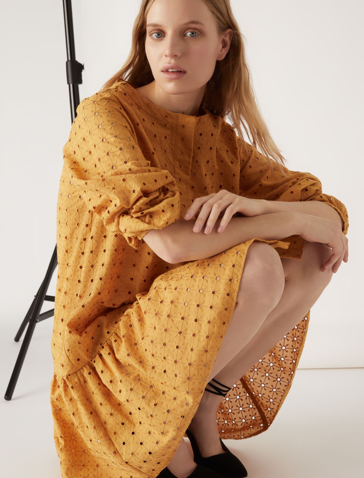 Broderie anglaise dress by Giorgia Palmas, mustard - Marella