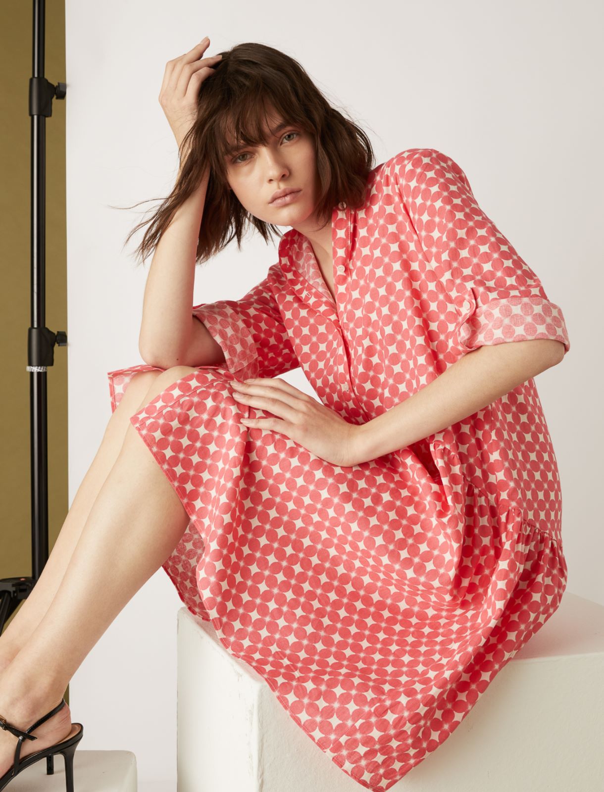 Linen-blend dress, coral - Marella