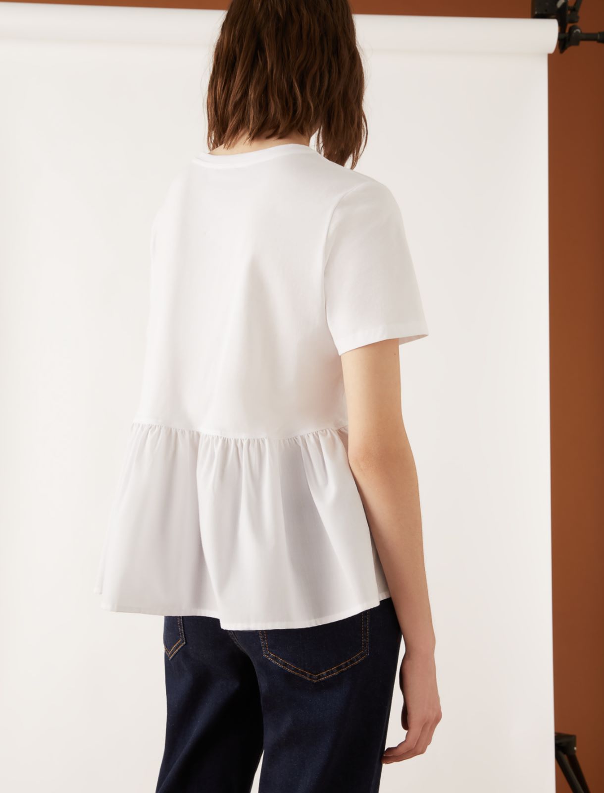 Bi-material T-shirt, white - Marella
