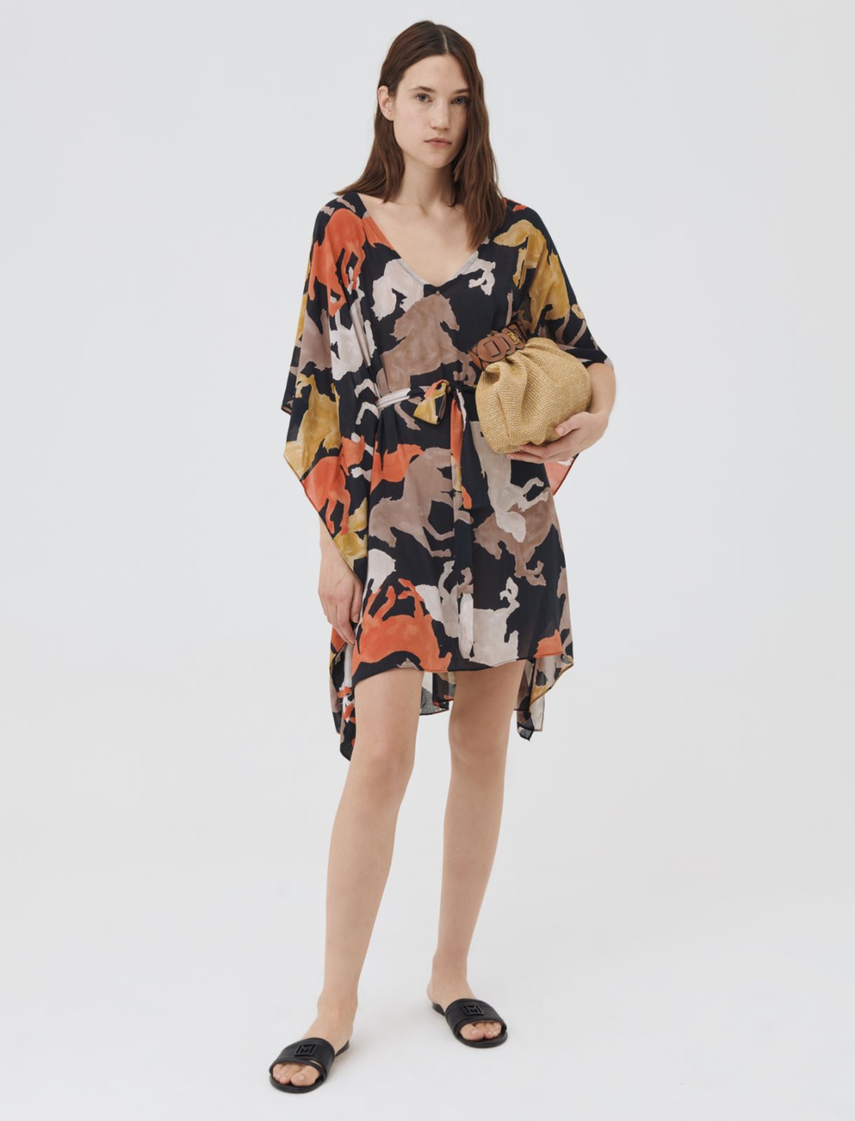 Patterned kaftan, black - Marella