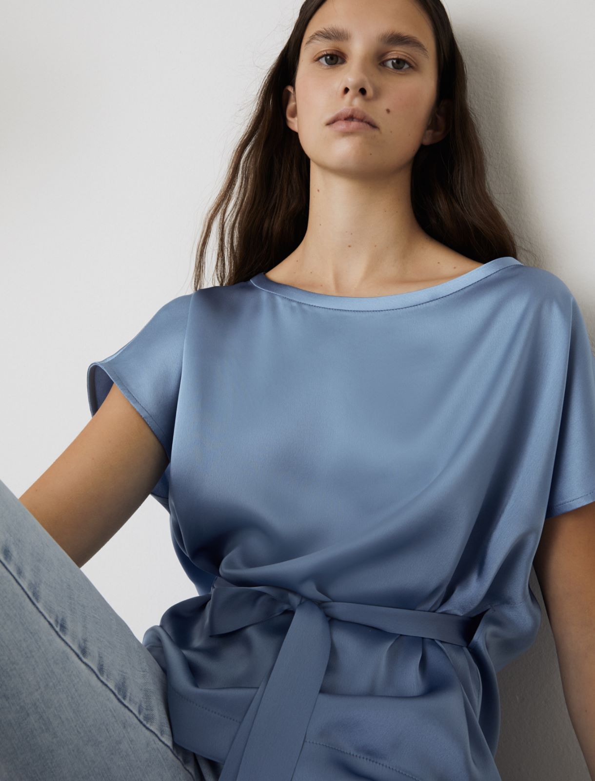 Satin blouse, dark blue - Marella