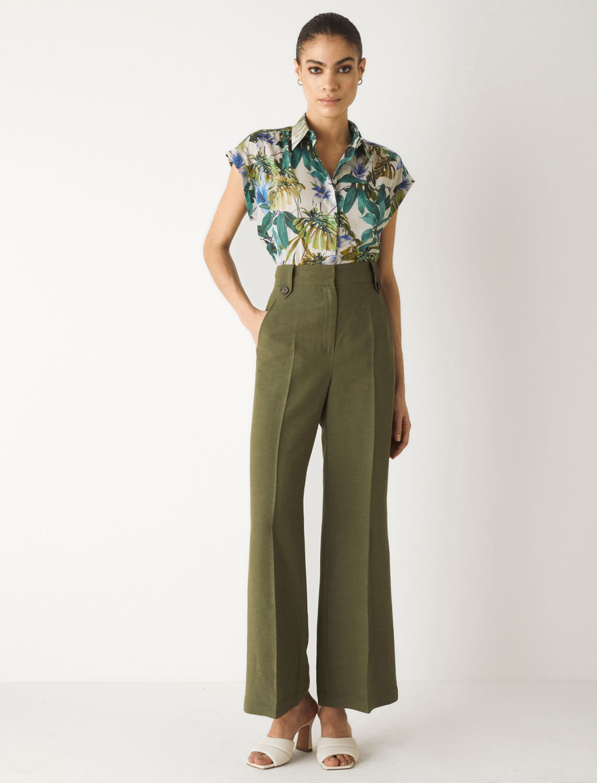 Linen-blend trousers, kaki - Marella