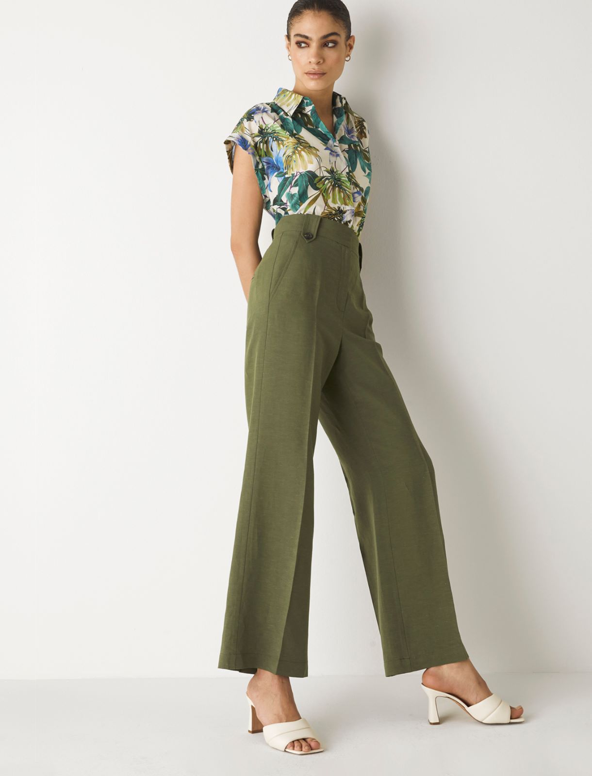 Linen-blend trousers, kaki - Marella