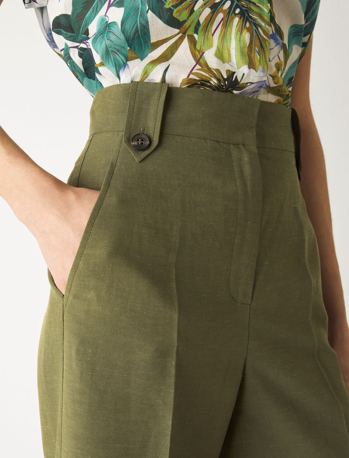 Linen-blend trousers, kaki - Marella