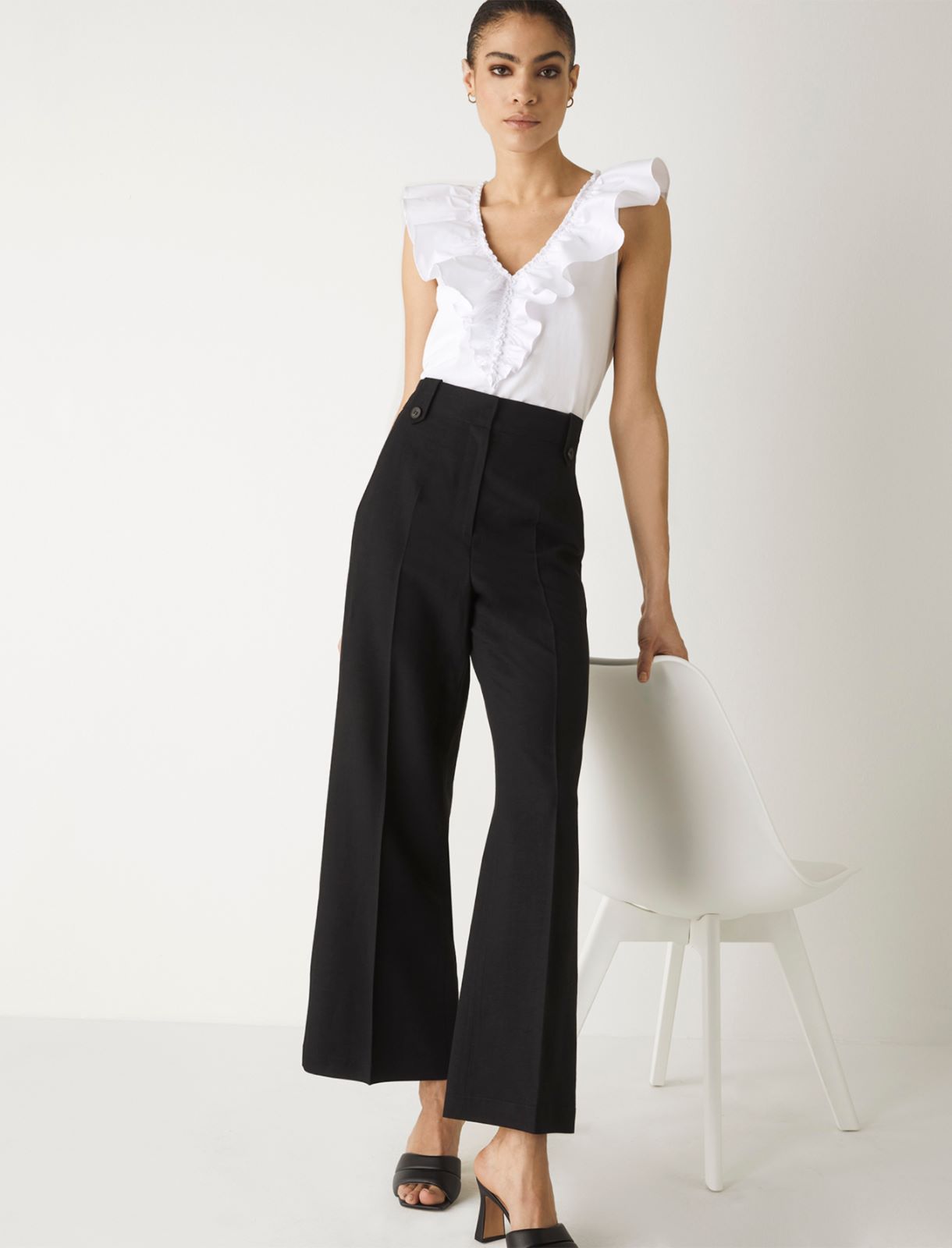 Linen-blend trousers, black - Marella