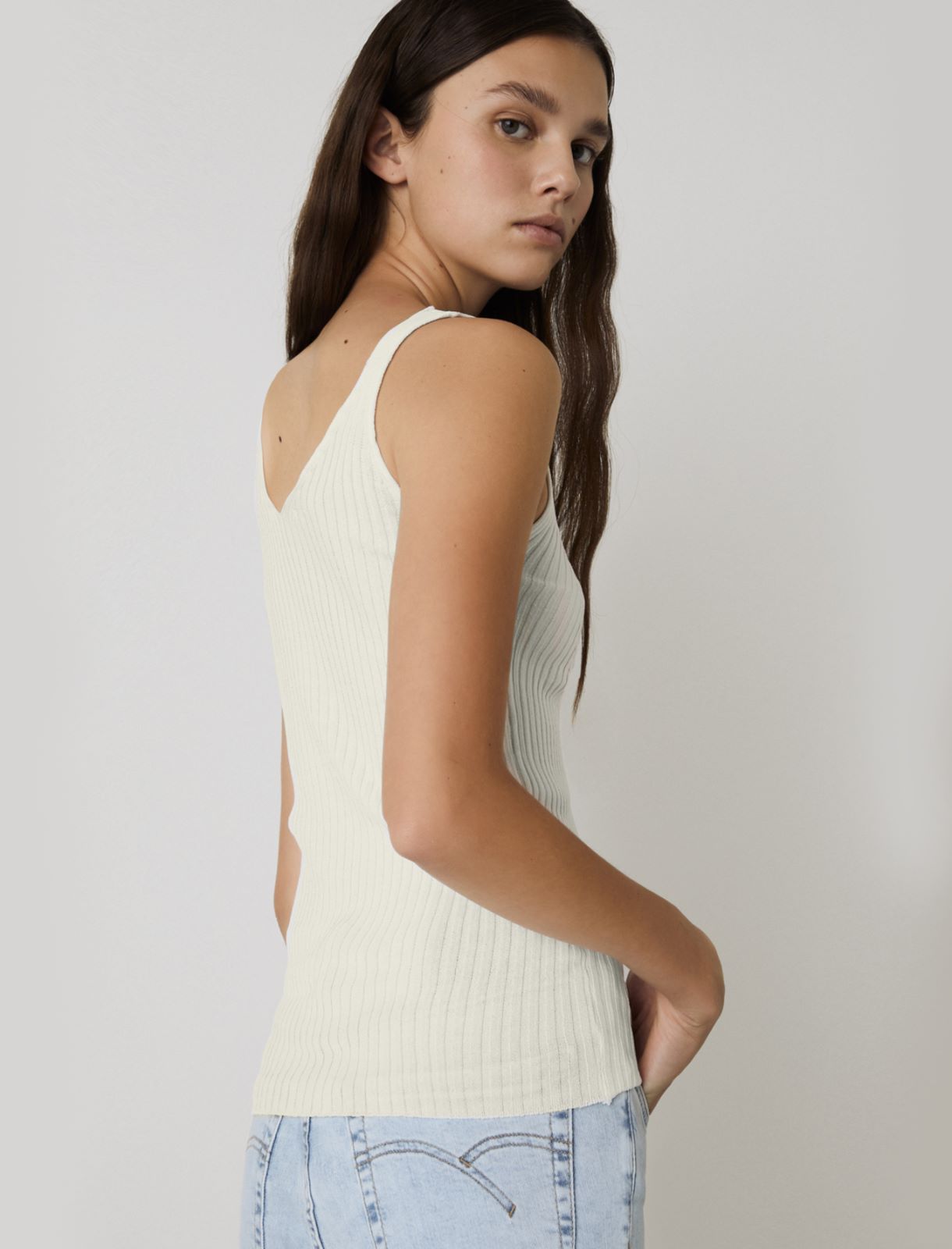 Rib-knit top, cream - Marella