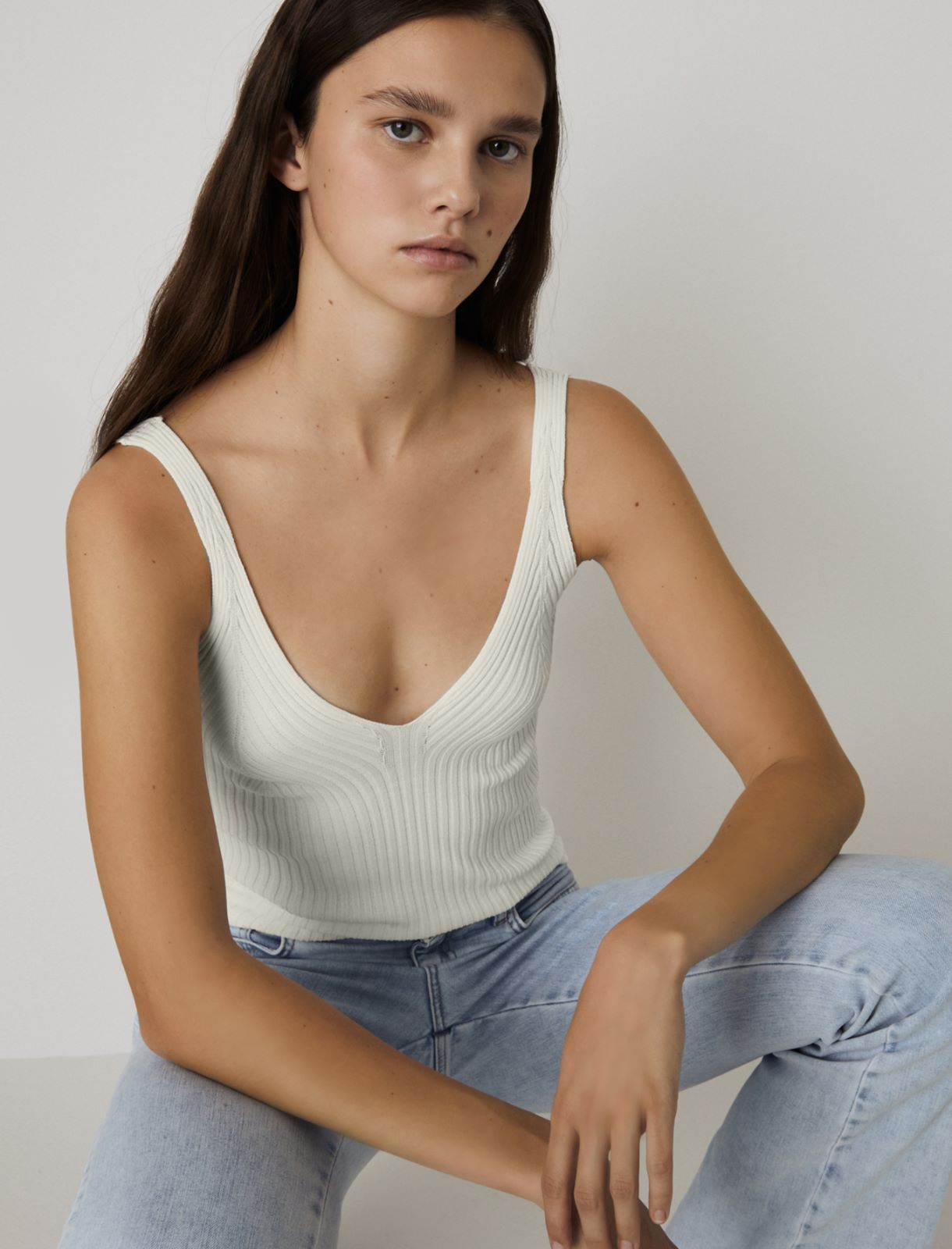 Rib-knit top, cream - Marella