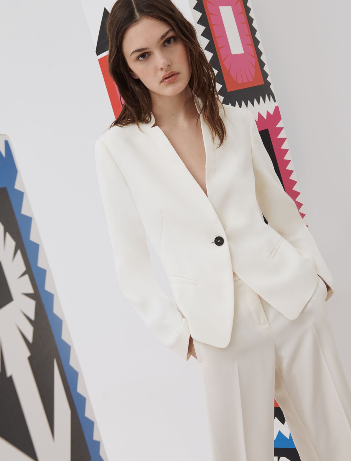 Semi-fitted blazer, wool white - Marella