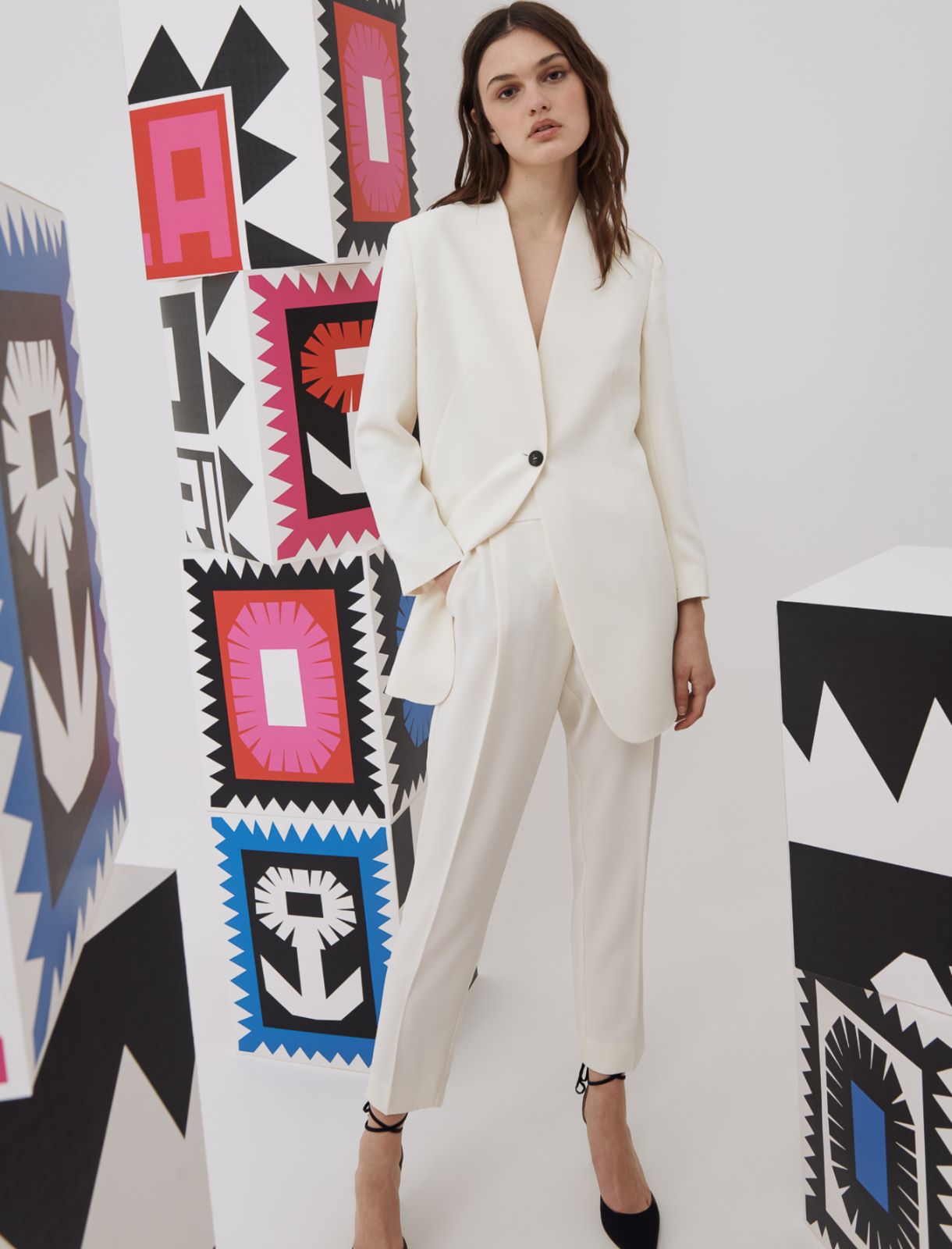 Long blazer, wool white - Marella