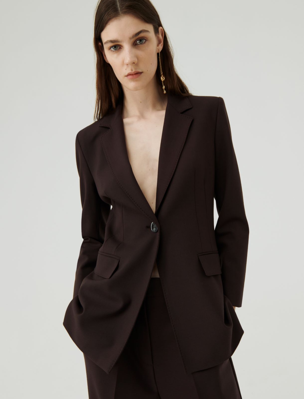 Semi-fitted blazer - Brown - Marina Rinaldi - 3