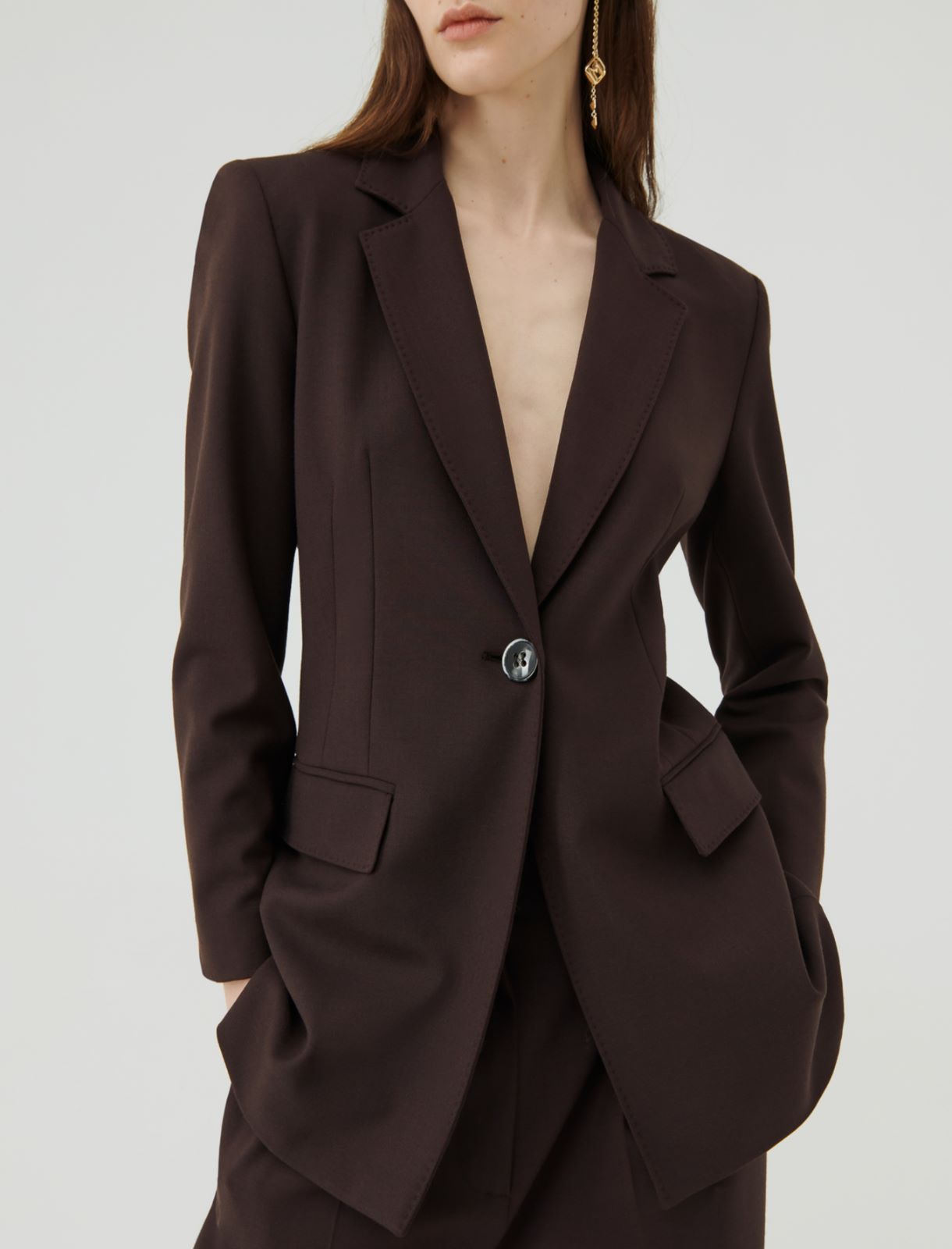 Semi-fitted blazer - Brown - Marina Rinaldi - 4