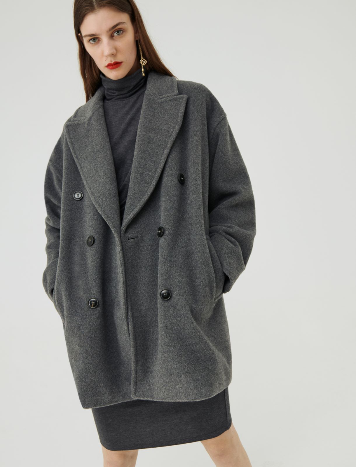 Pure wool pea coat - Melange grey - Marella - 3