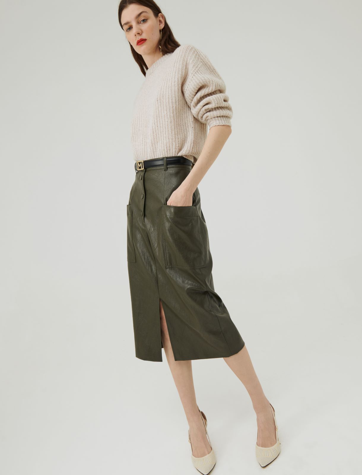 Coated skirt  - Kaki - Marina Rinaldi - 3