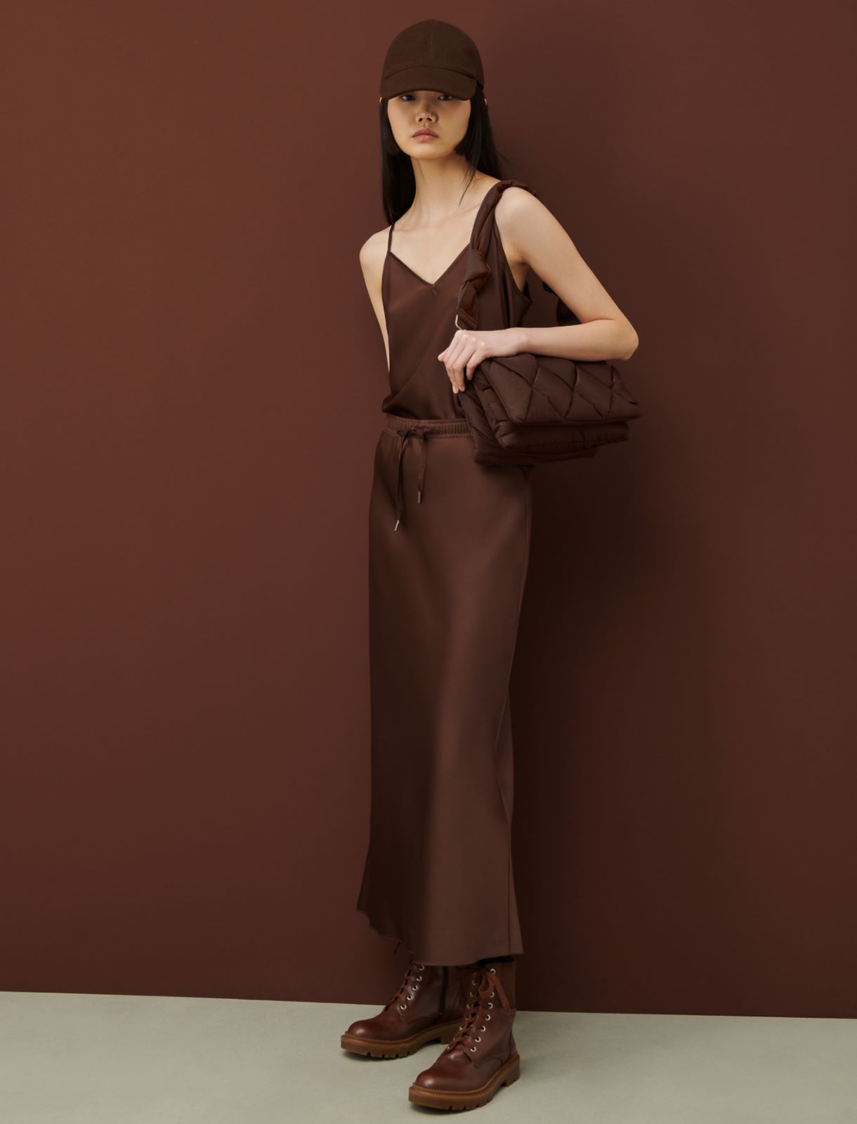 Satin skirt, dark brown | Marella Satin skirt - Dark brown - Marina Rinaldi