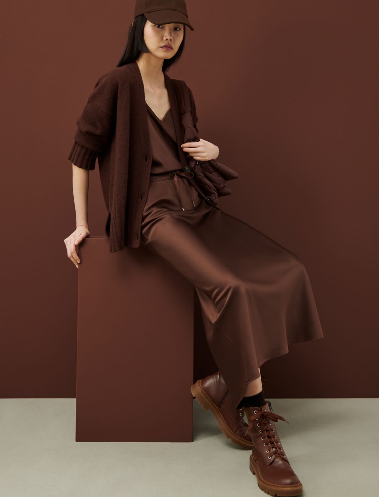 Satin skirt - Dark brown - Marina Rinaldi - 3