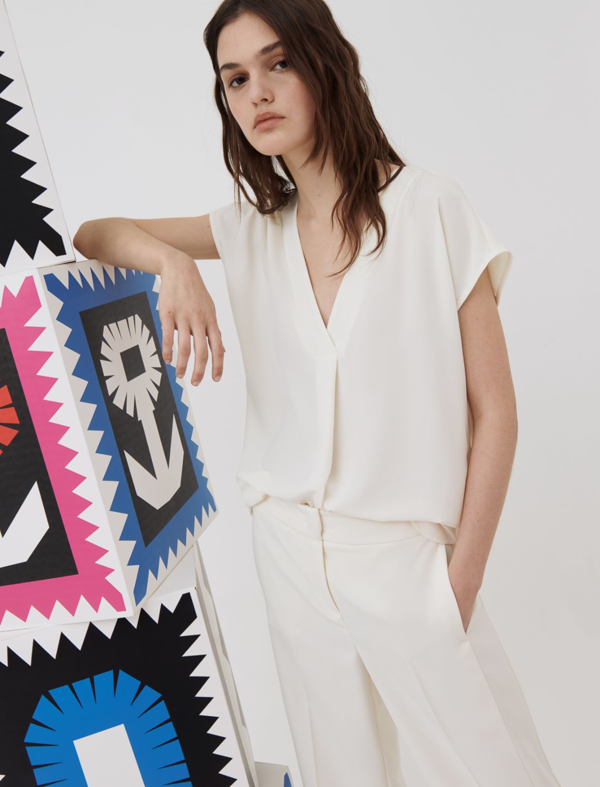 Top in satin, bianco lana - Marella