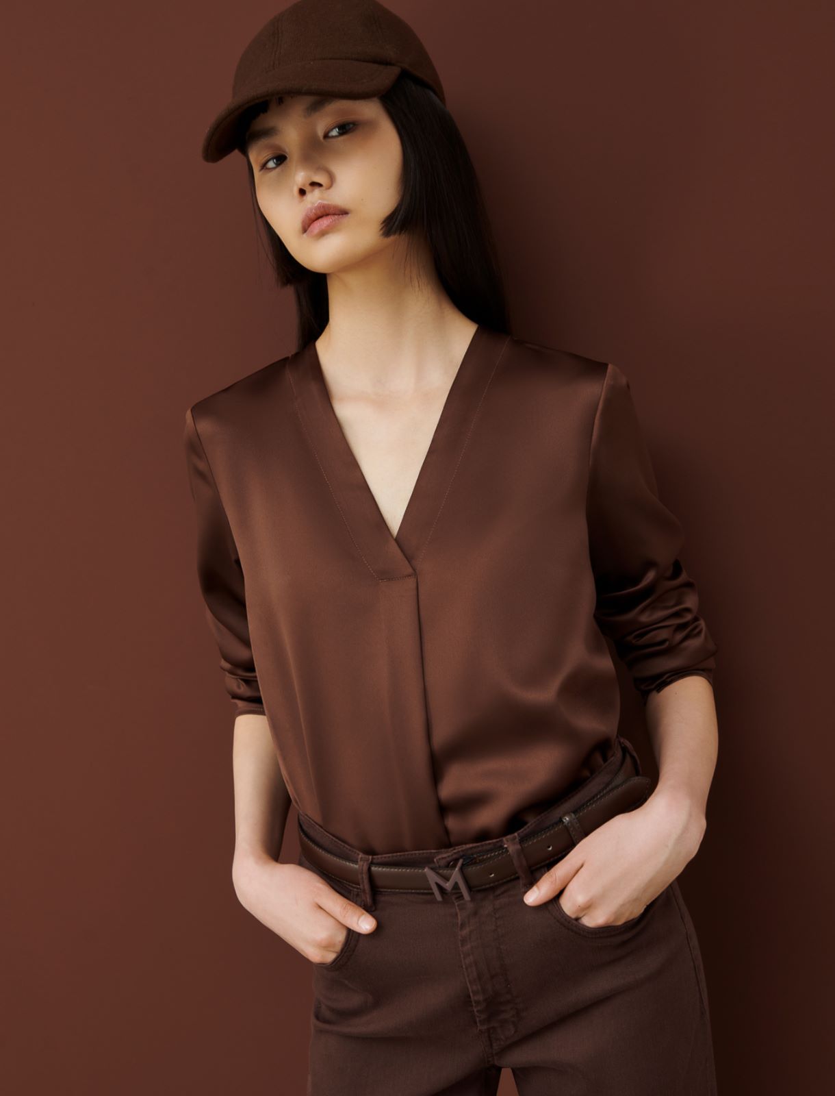 Satin blouse, dark brown - Marella