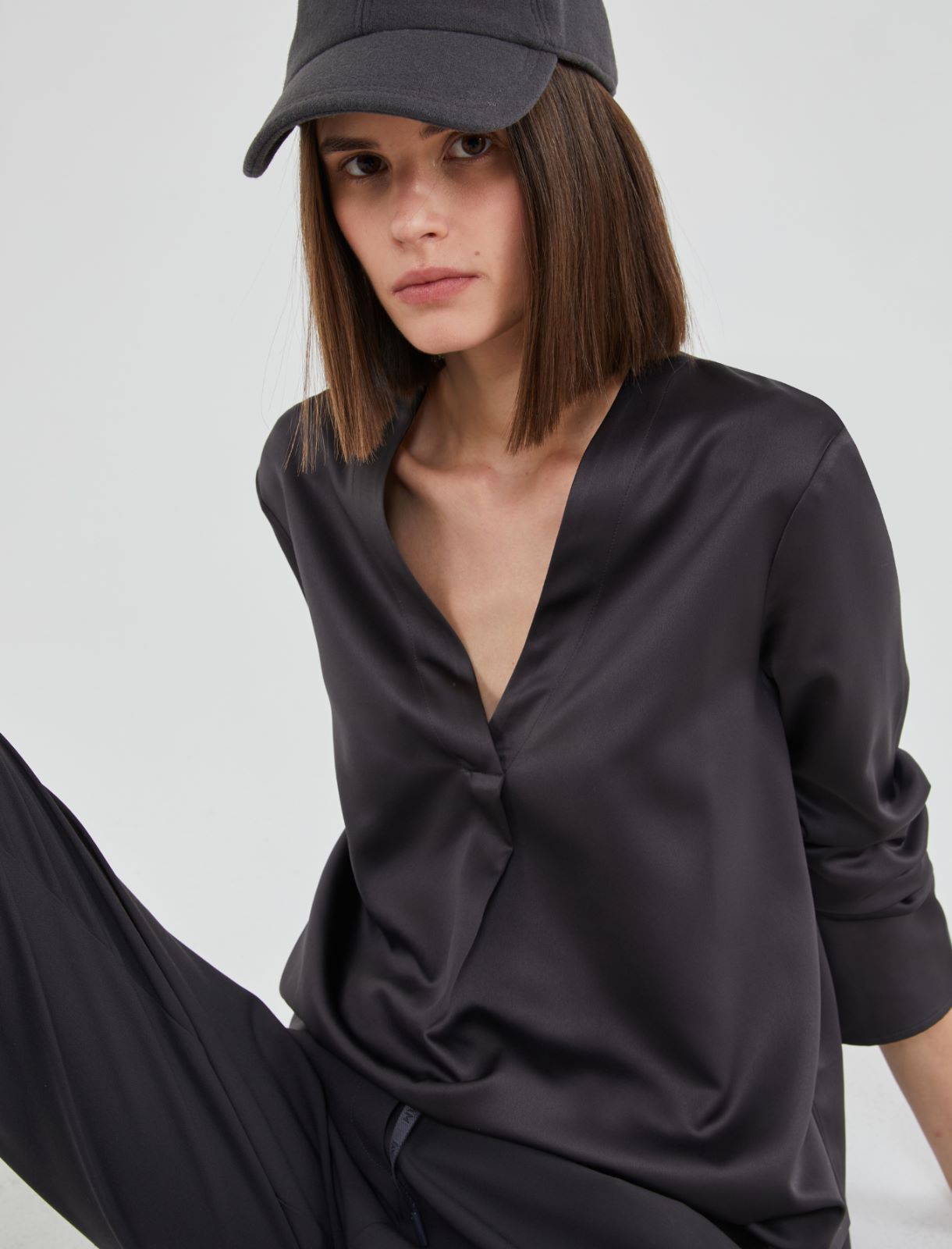 Satin blouse - Dark grey - Marella - 3