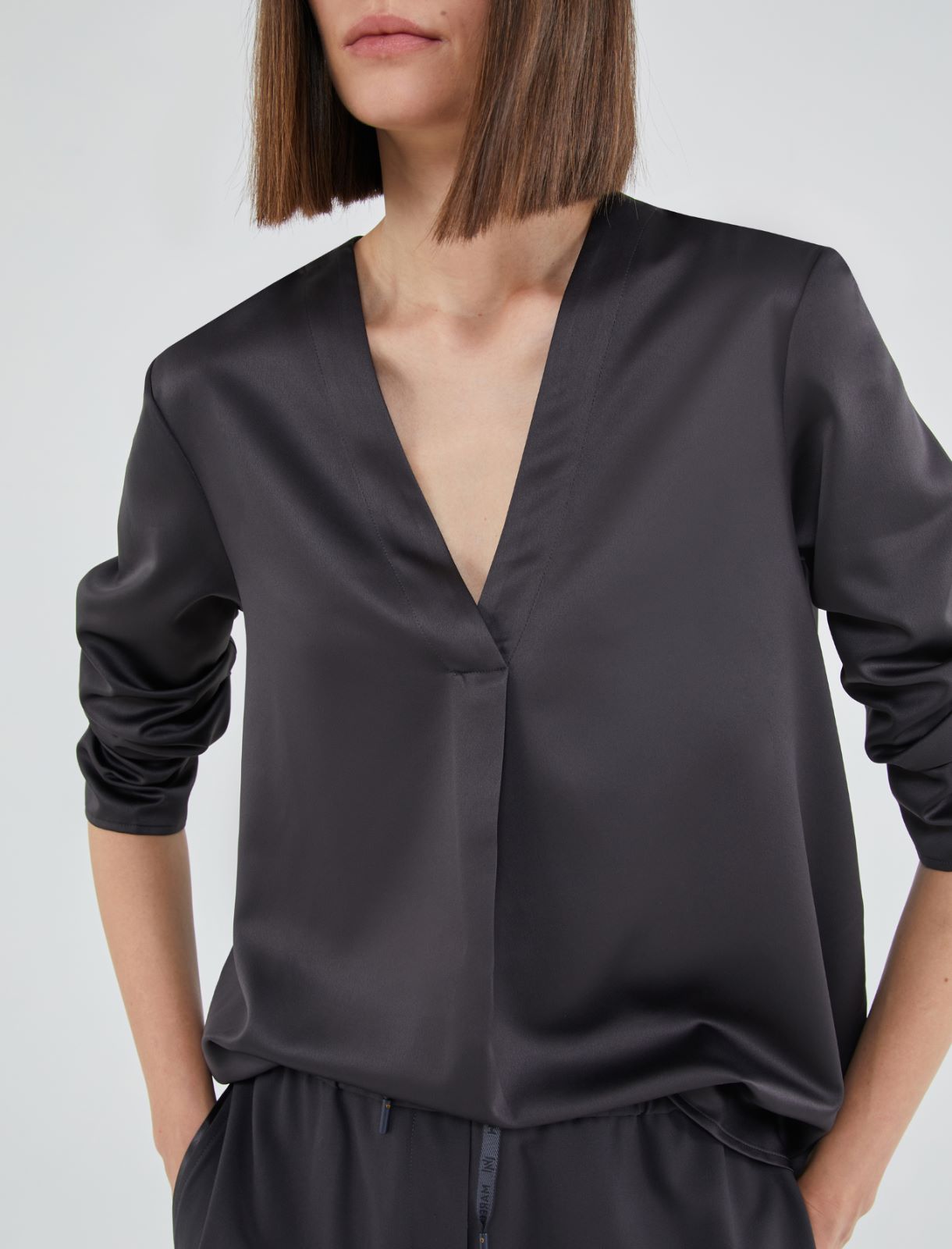 Satin blouse - Dark grey - Marella - 4