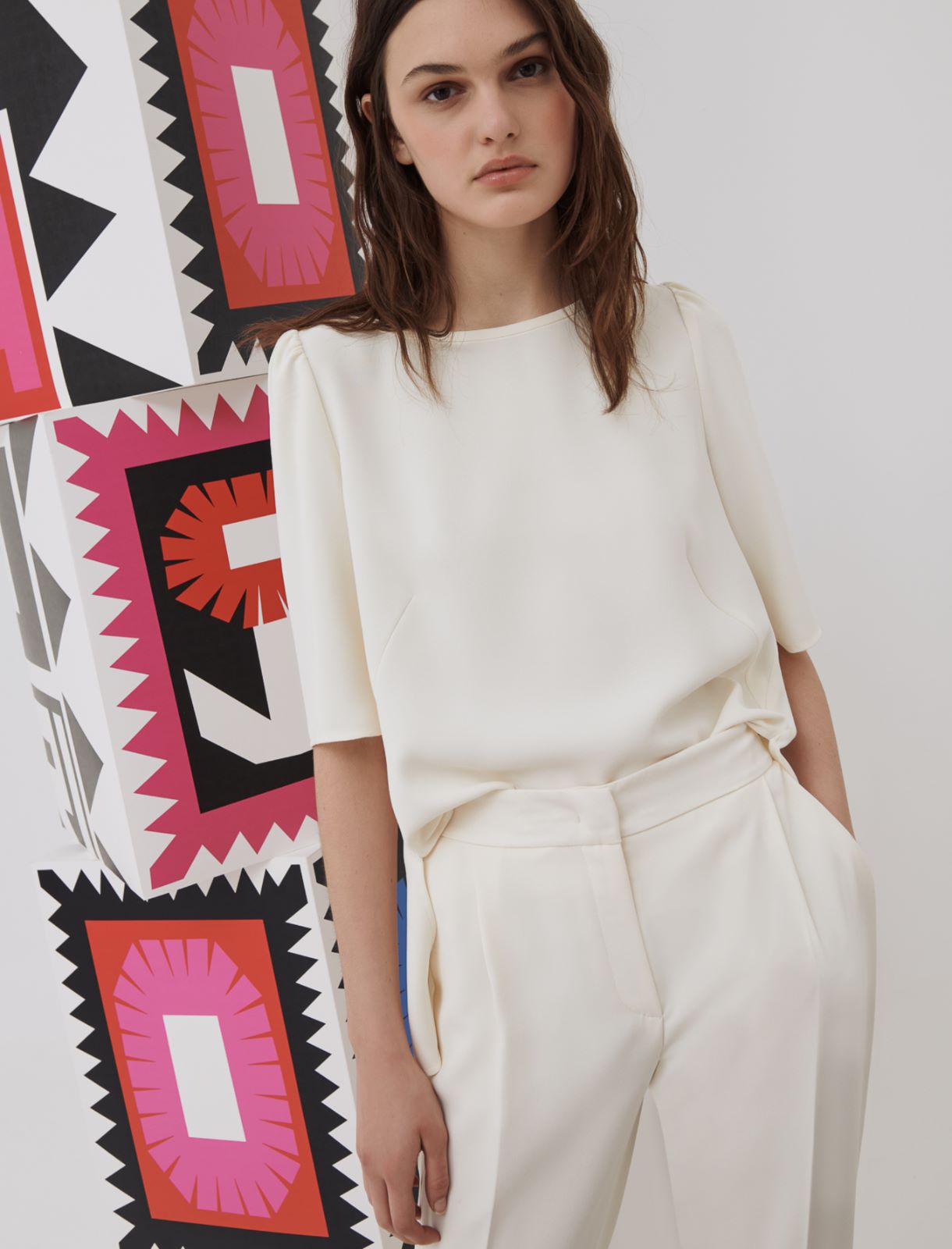 Blusa in crêpe, bianco lana - Marella