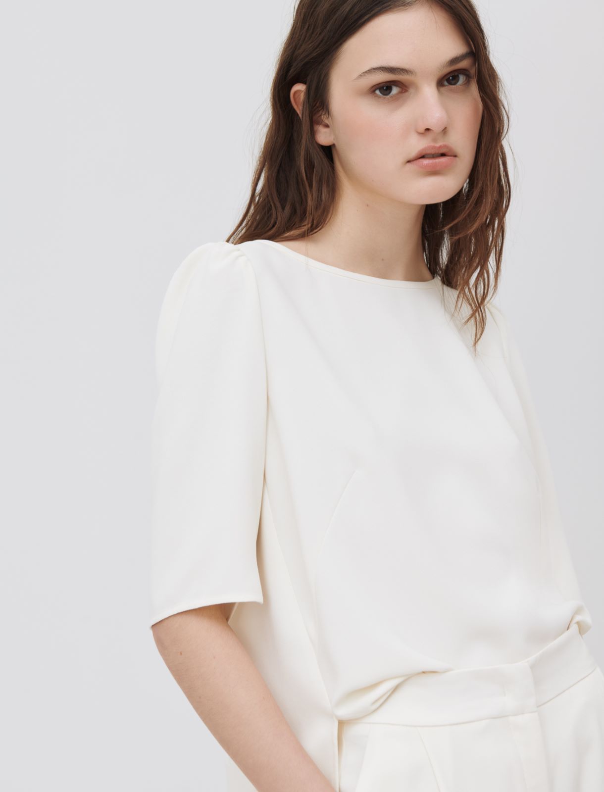 Blusa in crêpe, bianco lana - Marella
