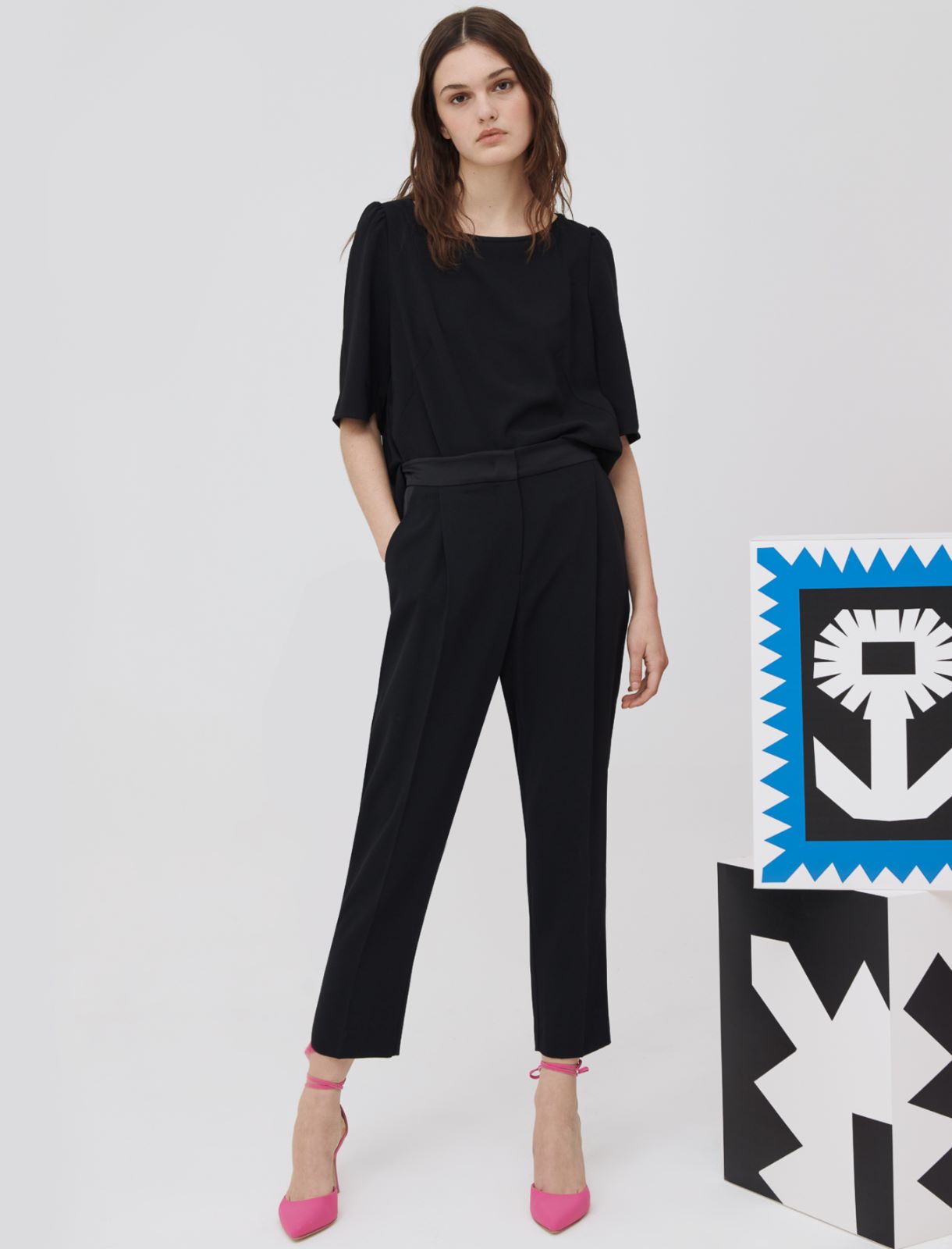 Crepe blouse, black - Marella
