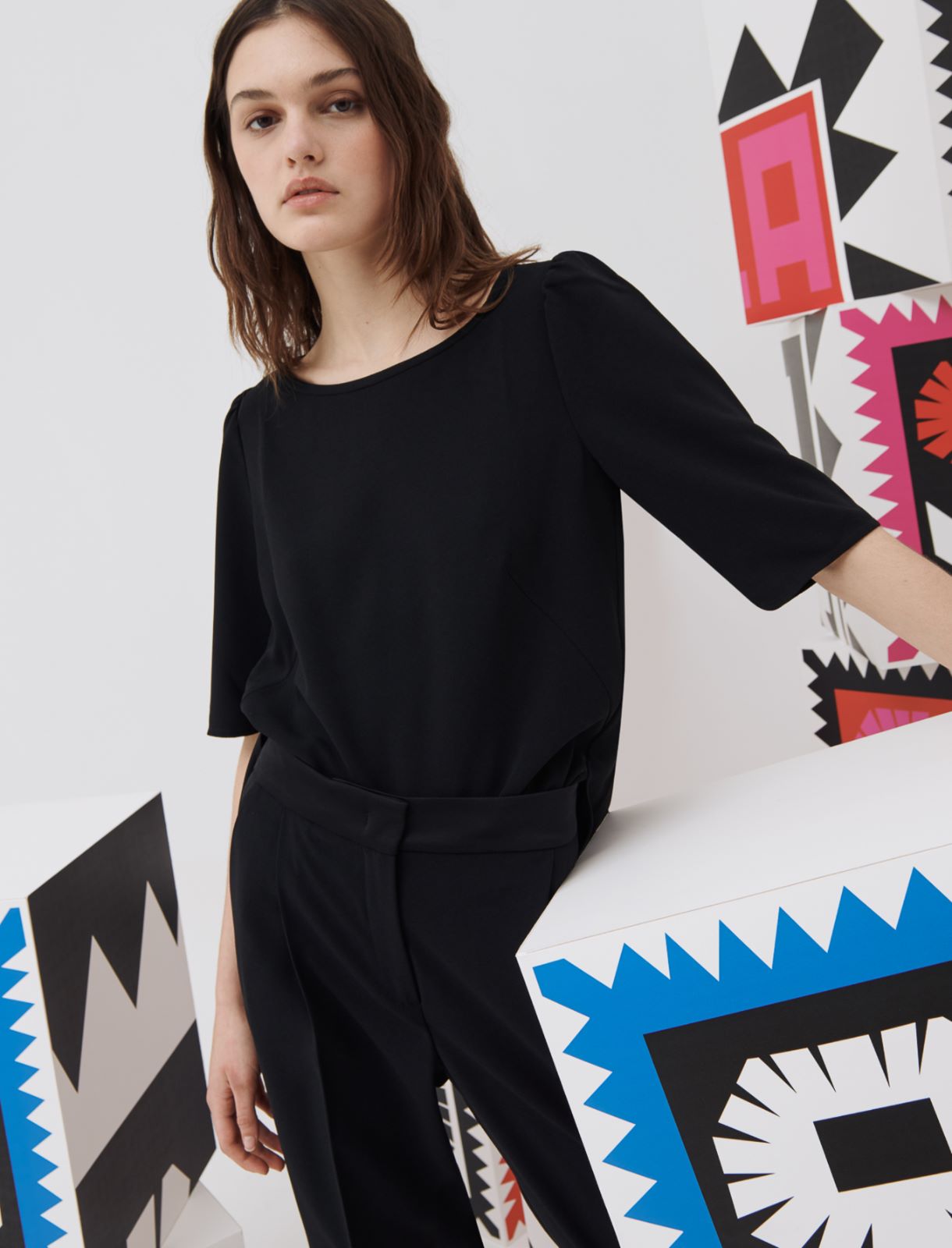 Crepe blouse, black - Marella