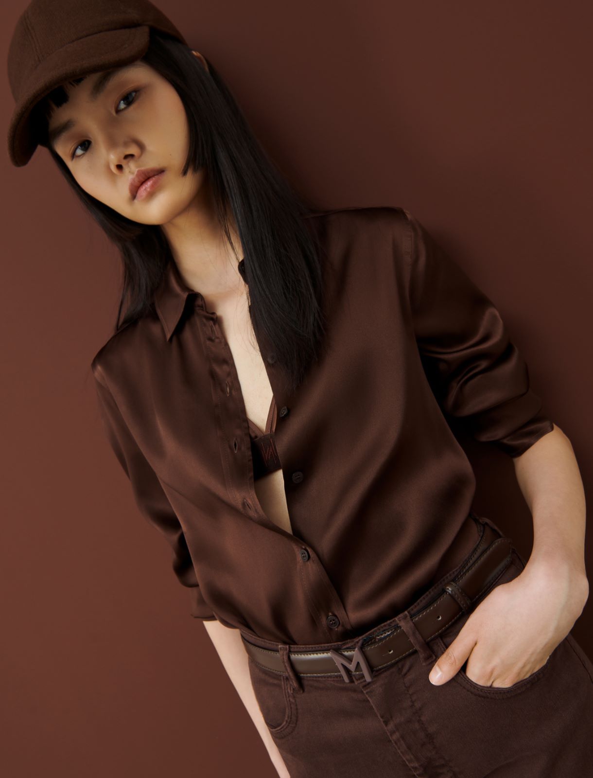 Satin shirt - Dark brown - Marella - 3