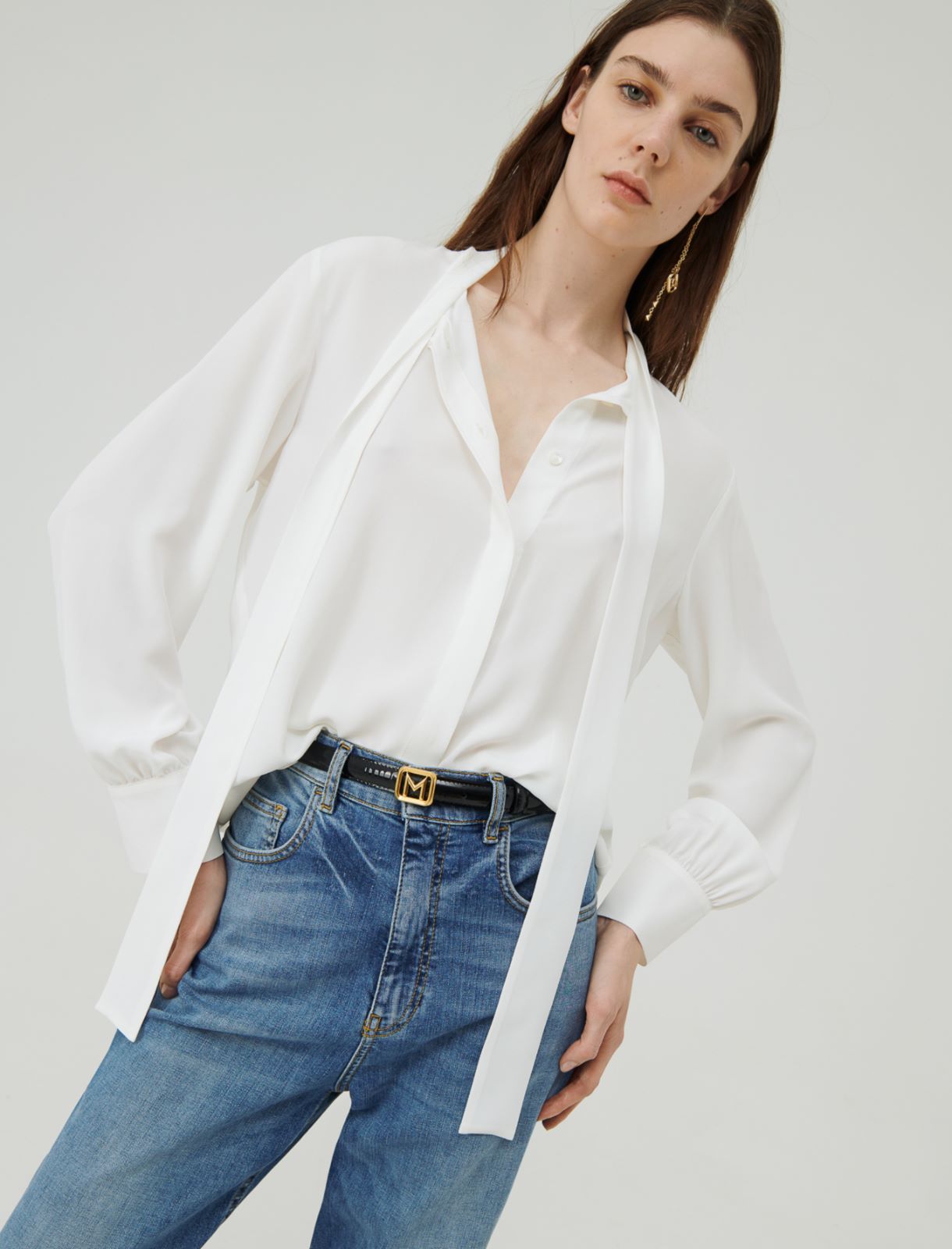 Pussy-bow shirt, cream - Marella